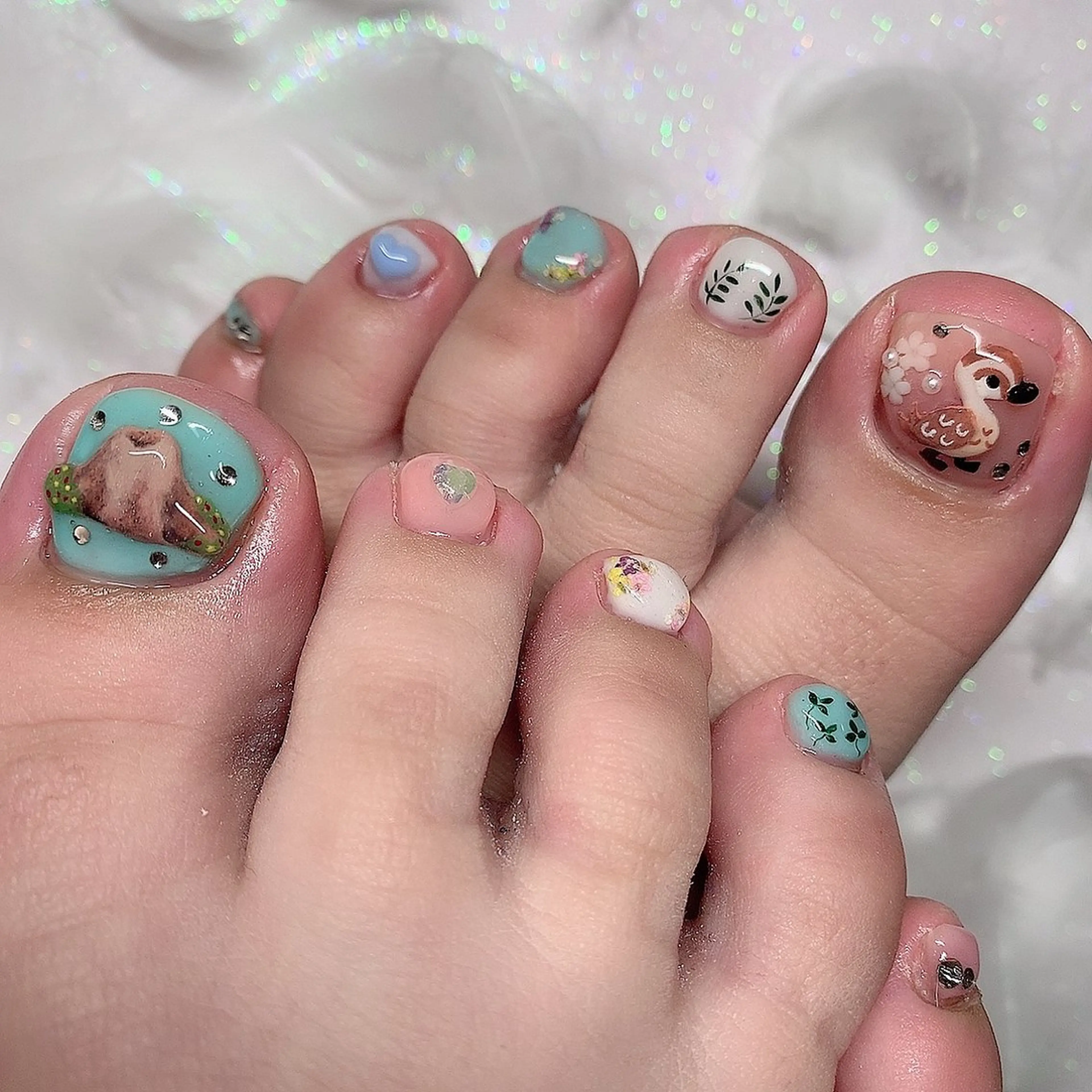 ネイル アートネイル フットネイル キラキラネイル 韓国ネイル 持ち込み 3Dアートネイル💗 都築レナのネイルデザイン