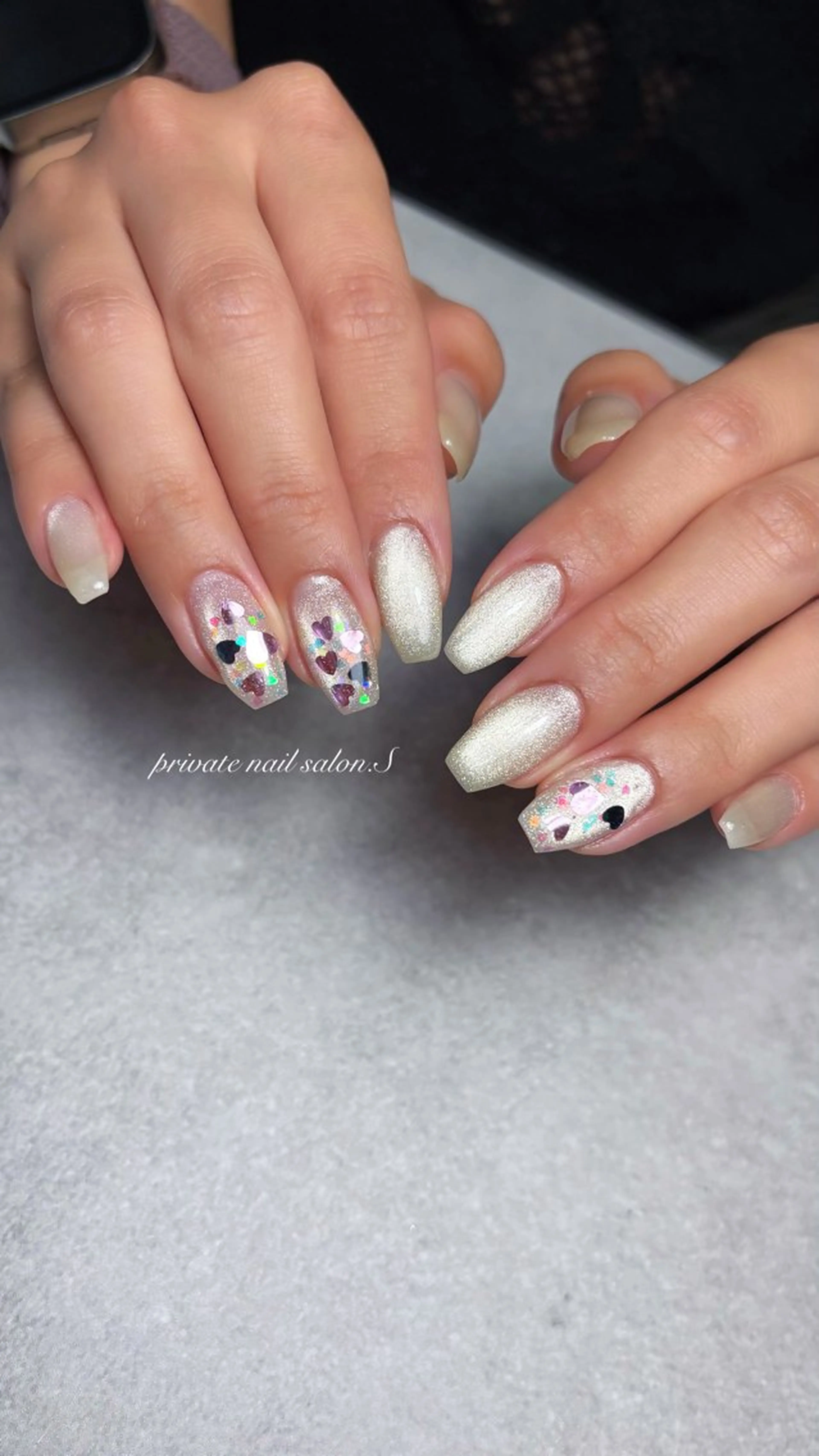 ネイル ジェルネイル ハート ホログラムネイル ラメ(グリッター) マグネットネイル ハンドネイル 関山 志乃のネイルデザイン