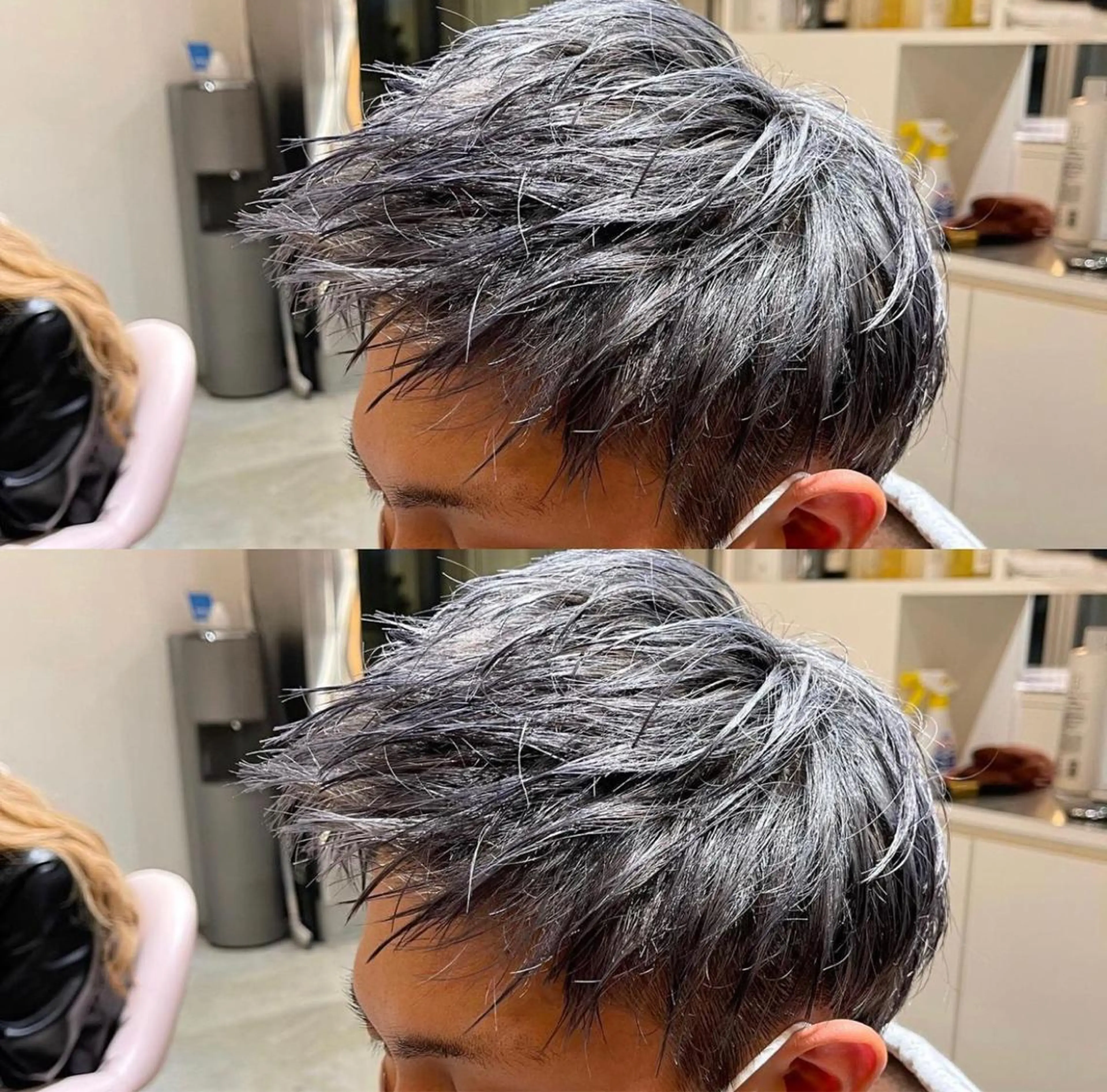 ショート カラー メンズ メンズハイトーン アッシュ ハイトーンカラー 堀江/レイヤーカット /髪質改善のヘアスタイル
