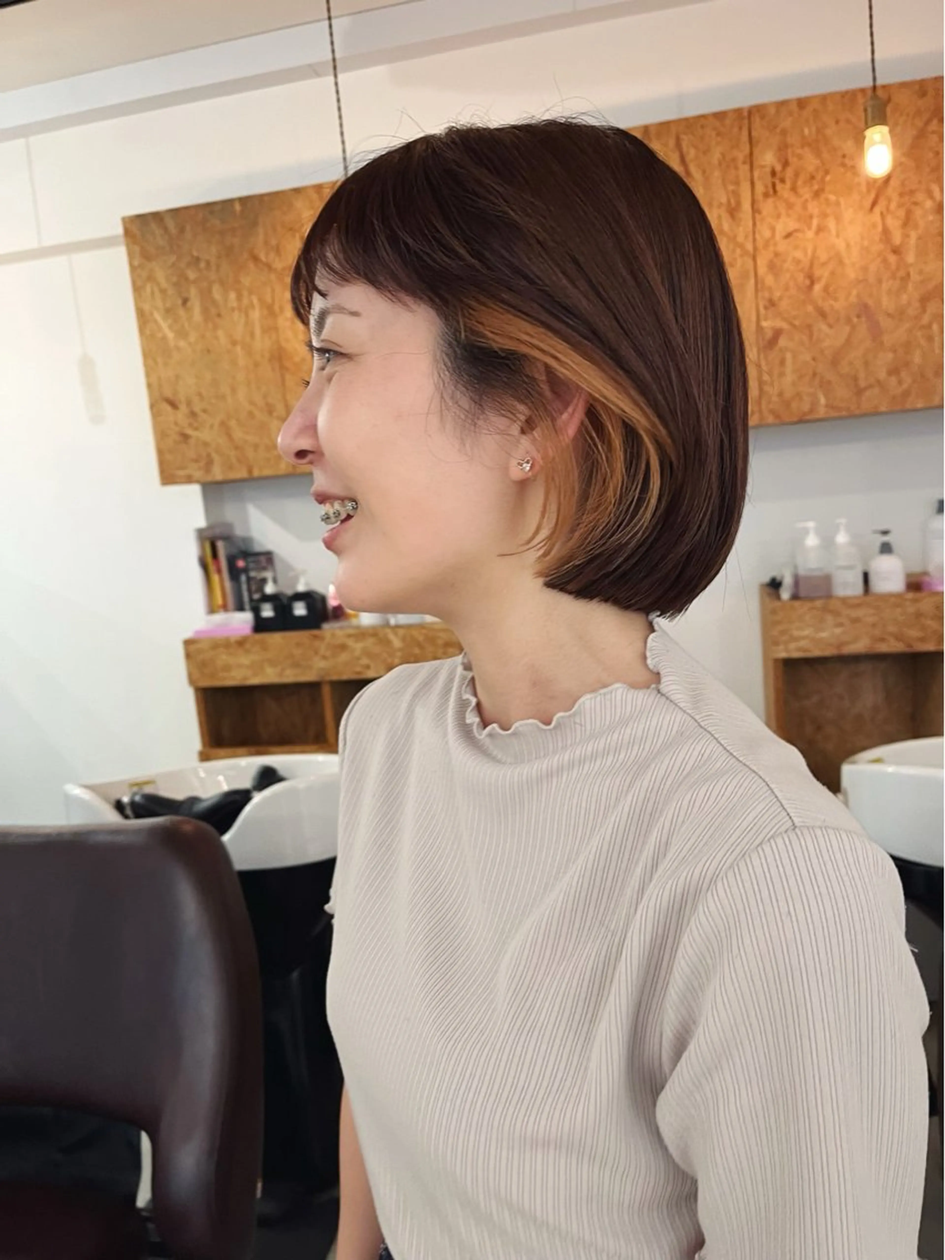 ショート ボブ 暖色/パーマ 🌼クニトウメイのヘアスタイル