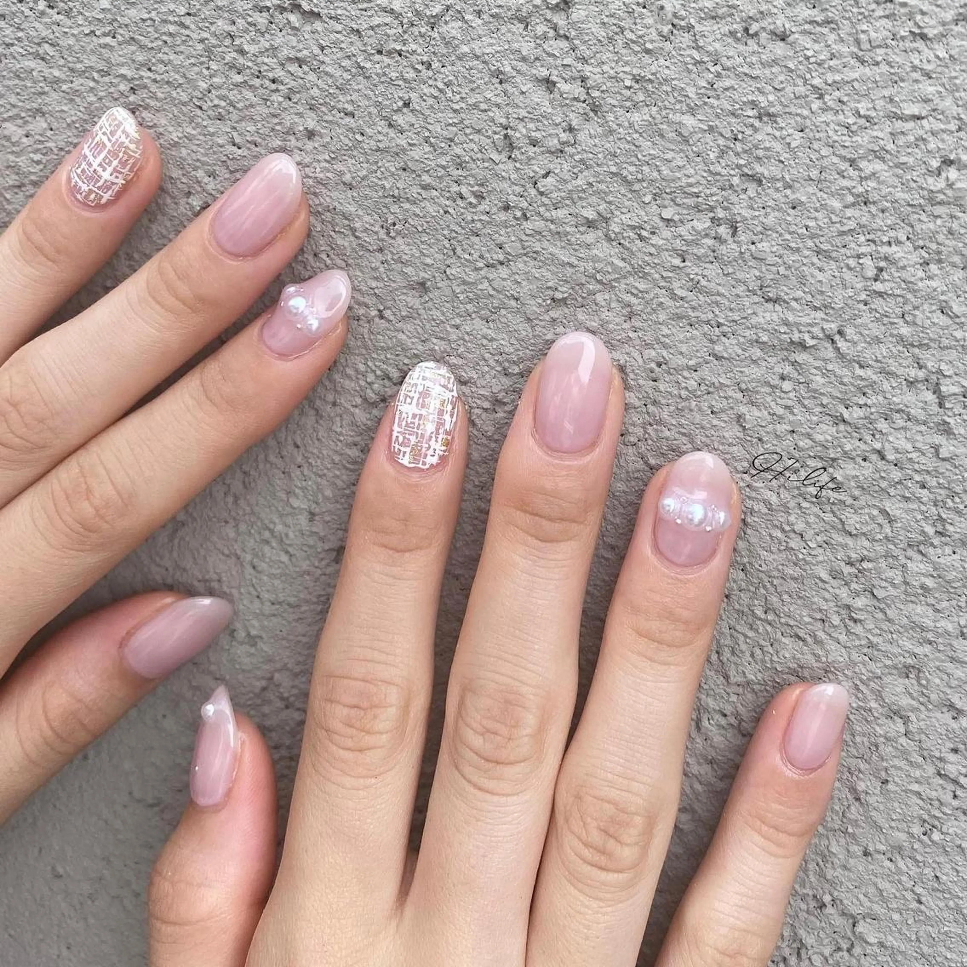 ネイル ピンク ネイルチップ ツイードネイル ハンドネイル Nail Adore.のネイルデザイン