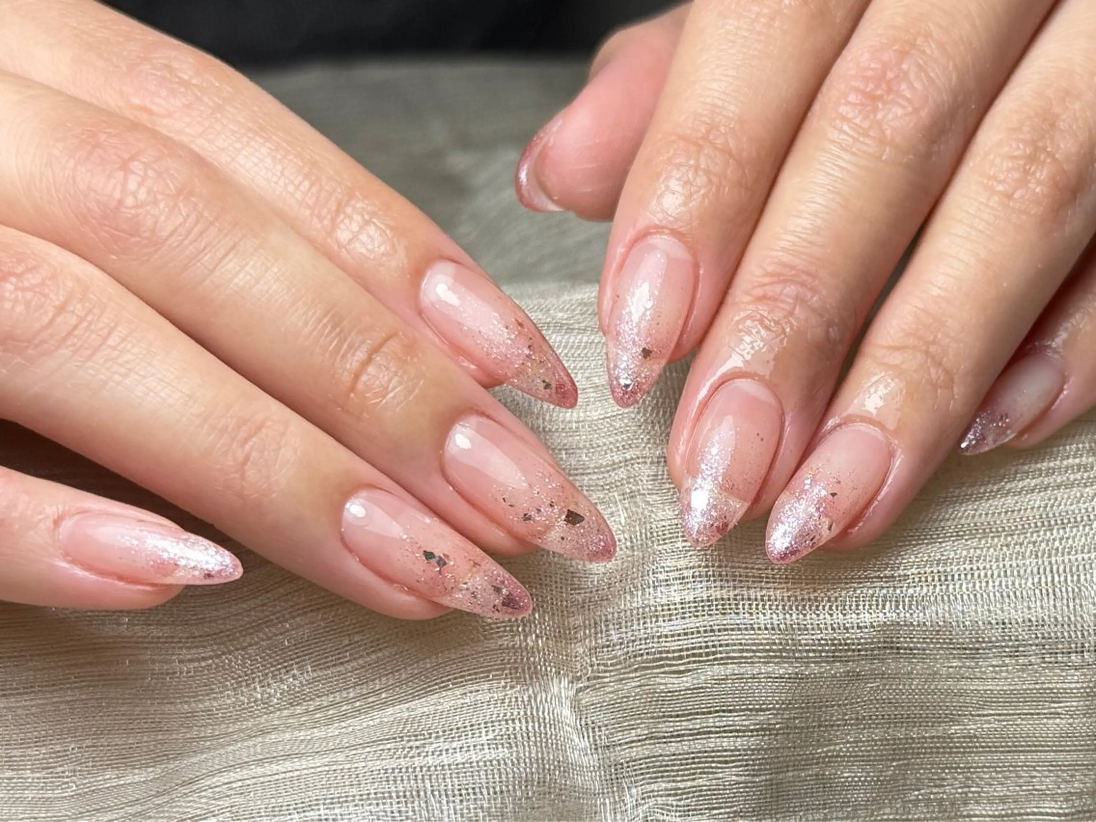 ネイル アートネイル オーロラネイル クリアネイル 長さ出し フレンチネイル 原田 梨香のネイルデザイン