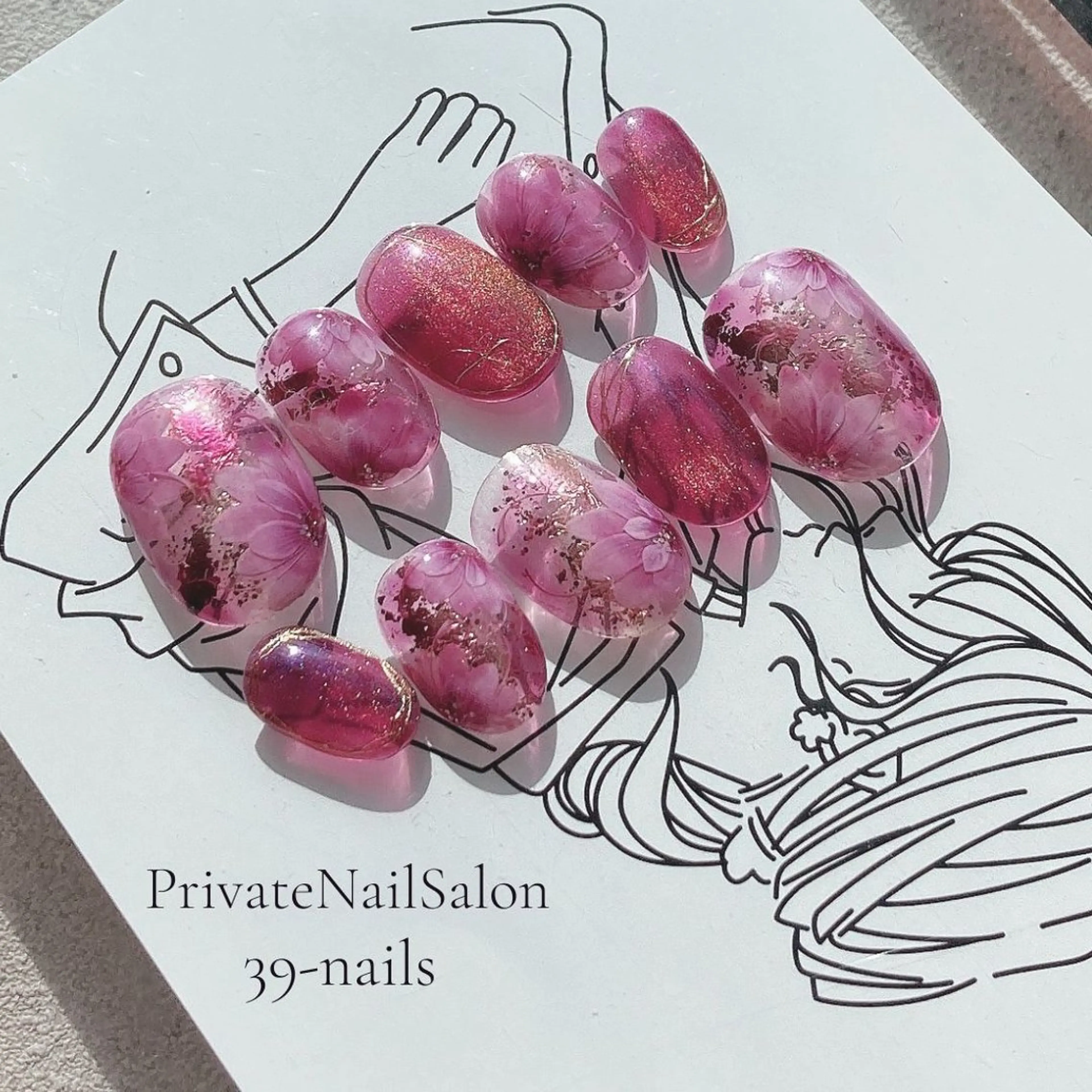 ネイル 成人式 フラワーネイル キラキラネイル ニュアンスネイル ブライダルネイル ハンドネイル 39-nails EharaMikuのネイルデザイン