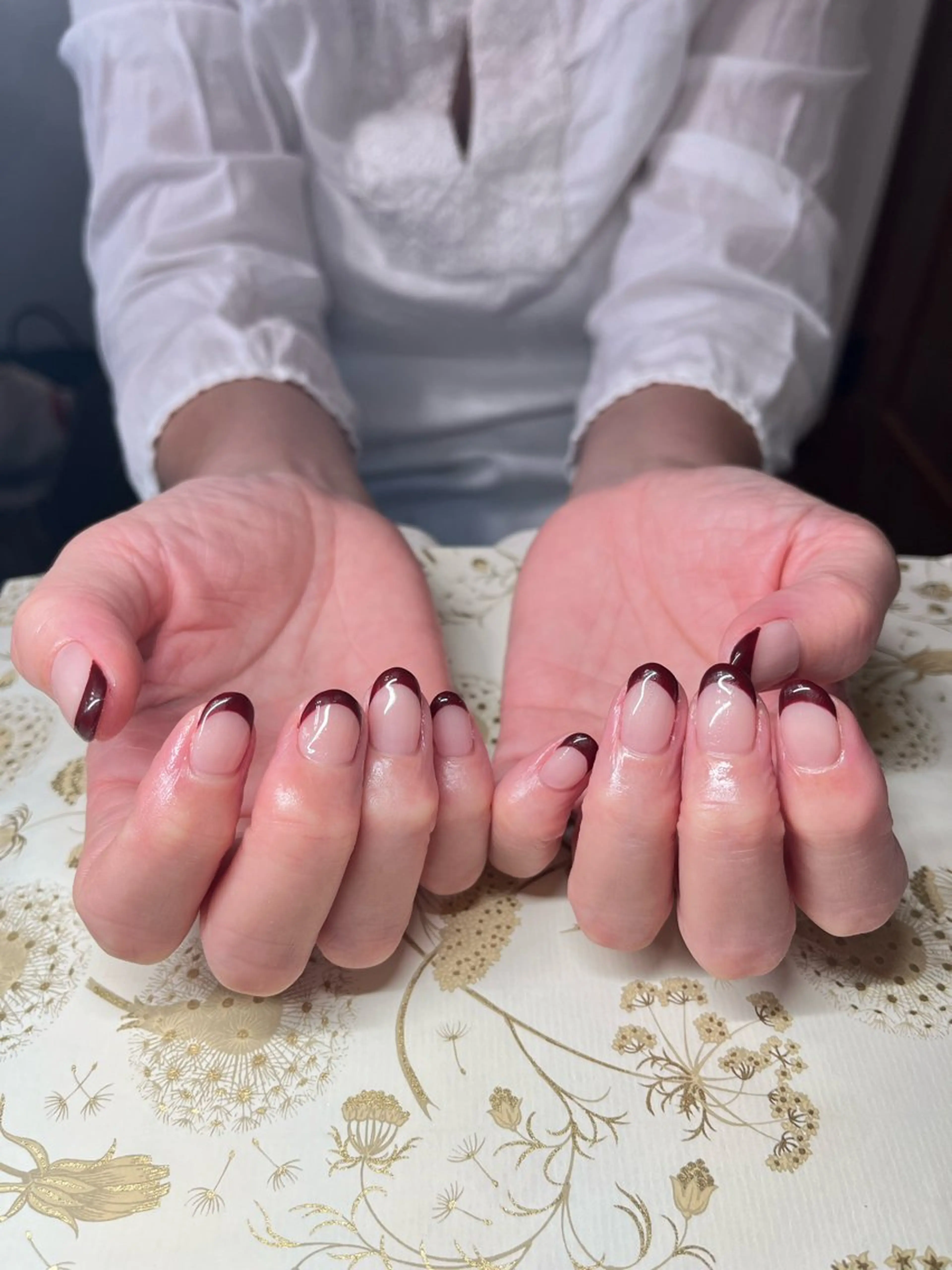 ネイル ボルドー フレンチネイル シンプルネイル ハンドネイル miel nailのネイルデザイン