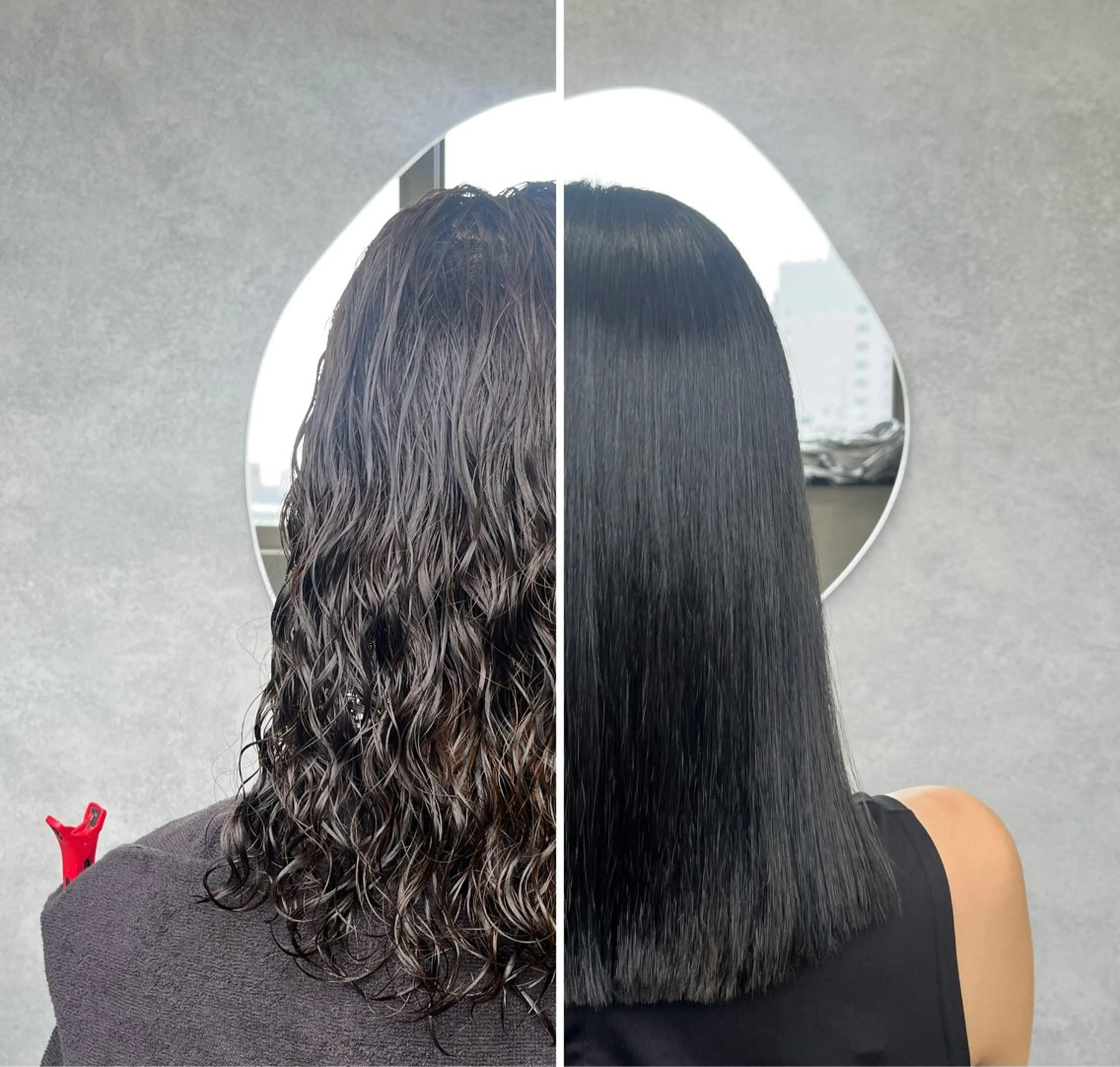 ミディアム ミディアムパーマ 髪質改善 縮毛矯正 酸性ストレート 縮毛矯正 透明感カラー/レイヤ ー/顔まわり/辻部のヘアスタイル