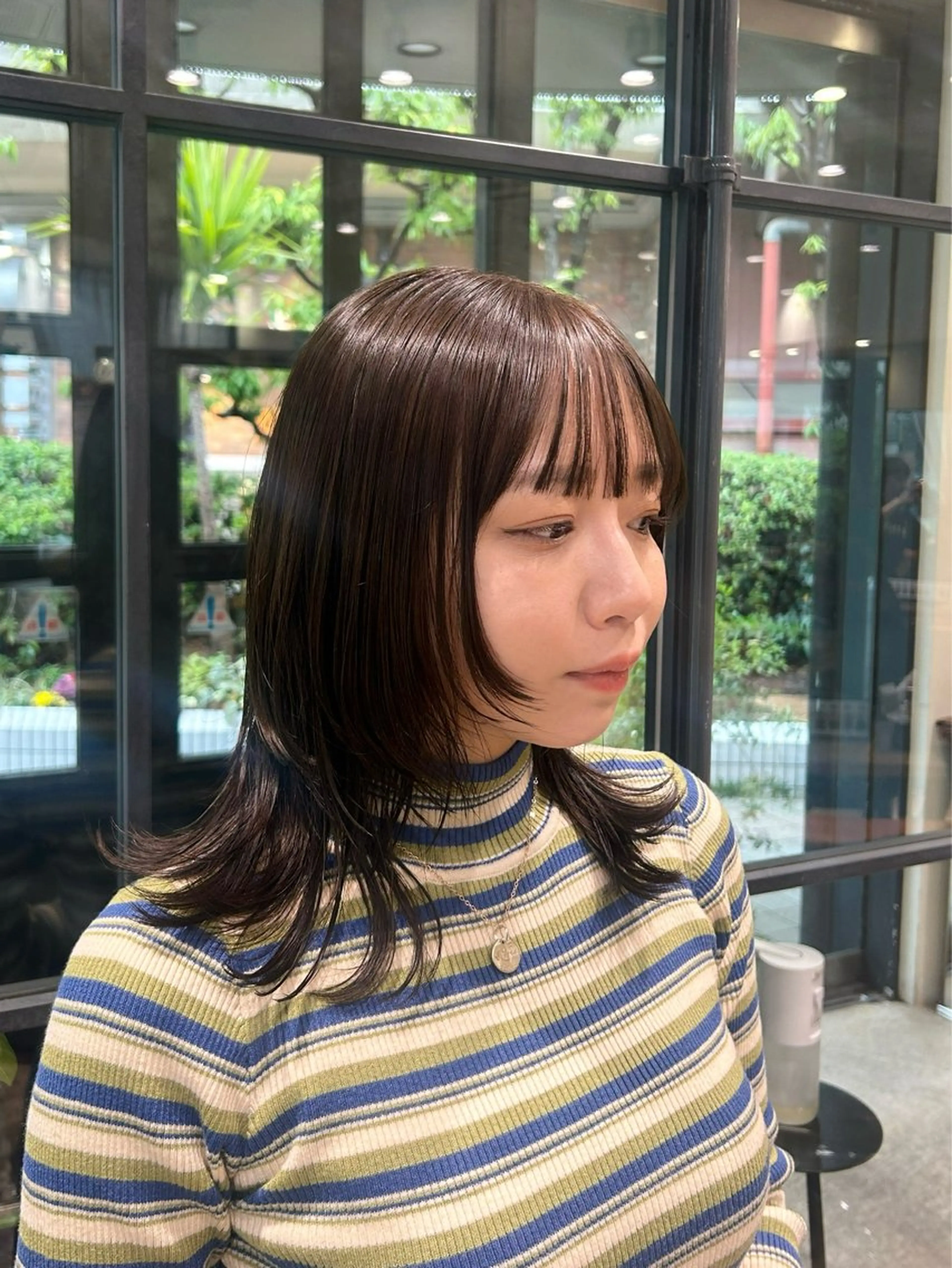 ミディアム カラー ブラウンカラー オリーブブラウン ウルフカット カット nana/ボブ/ レイヤー/梅田のヘアスタイル