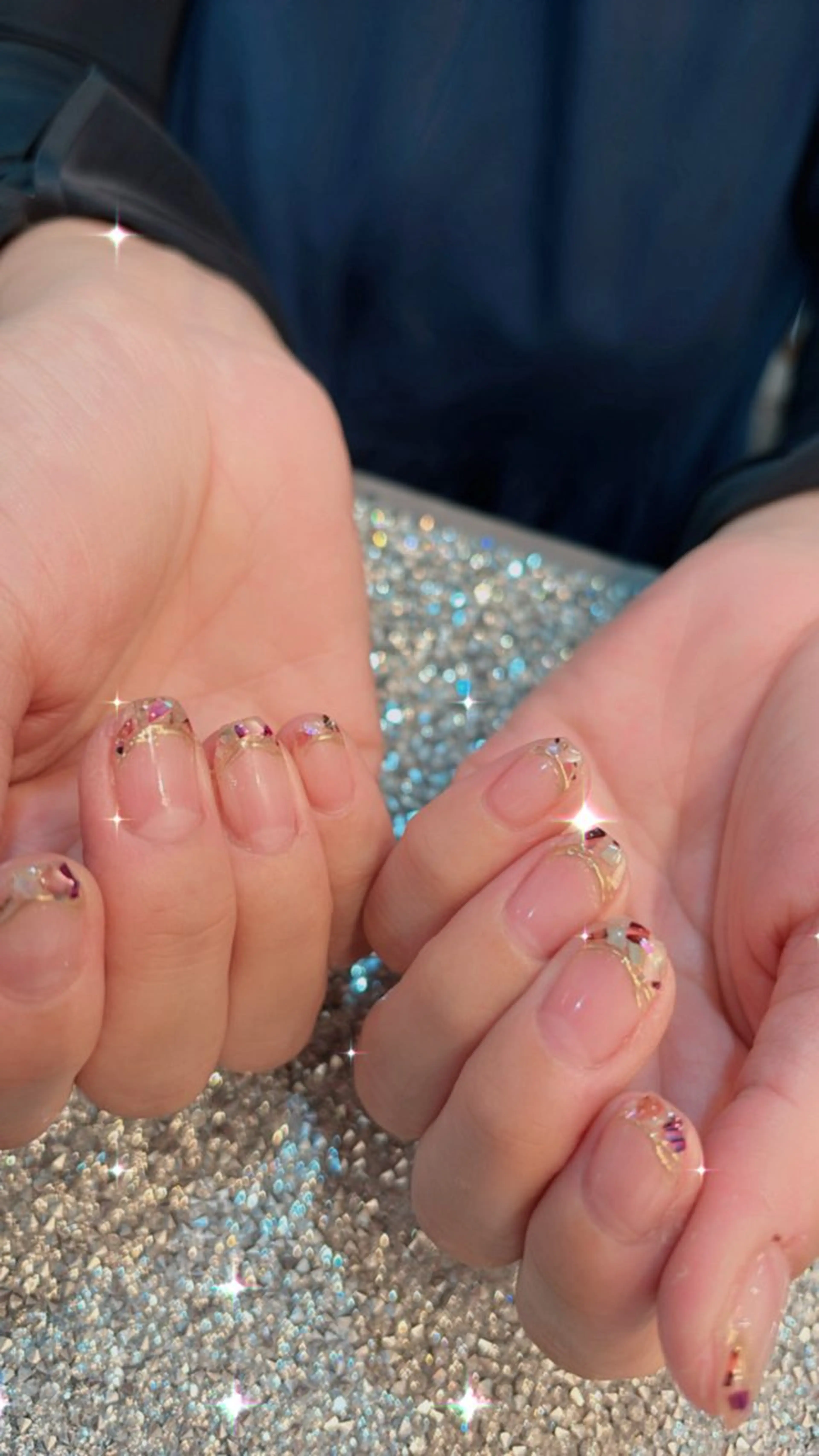 ネイル フレンチネイル ゴールド ミラーネイル 鶴橋wooone nail.rieのネイルデザイン