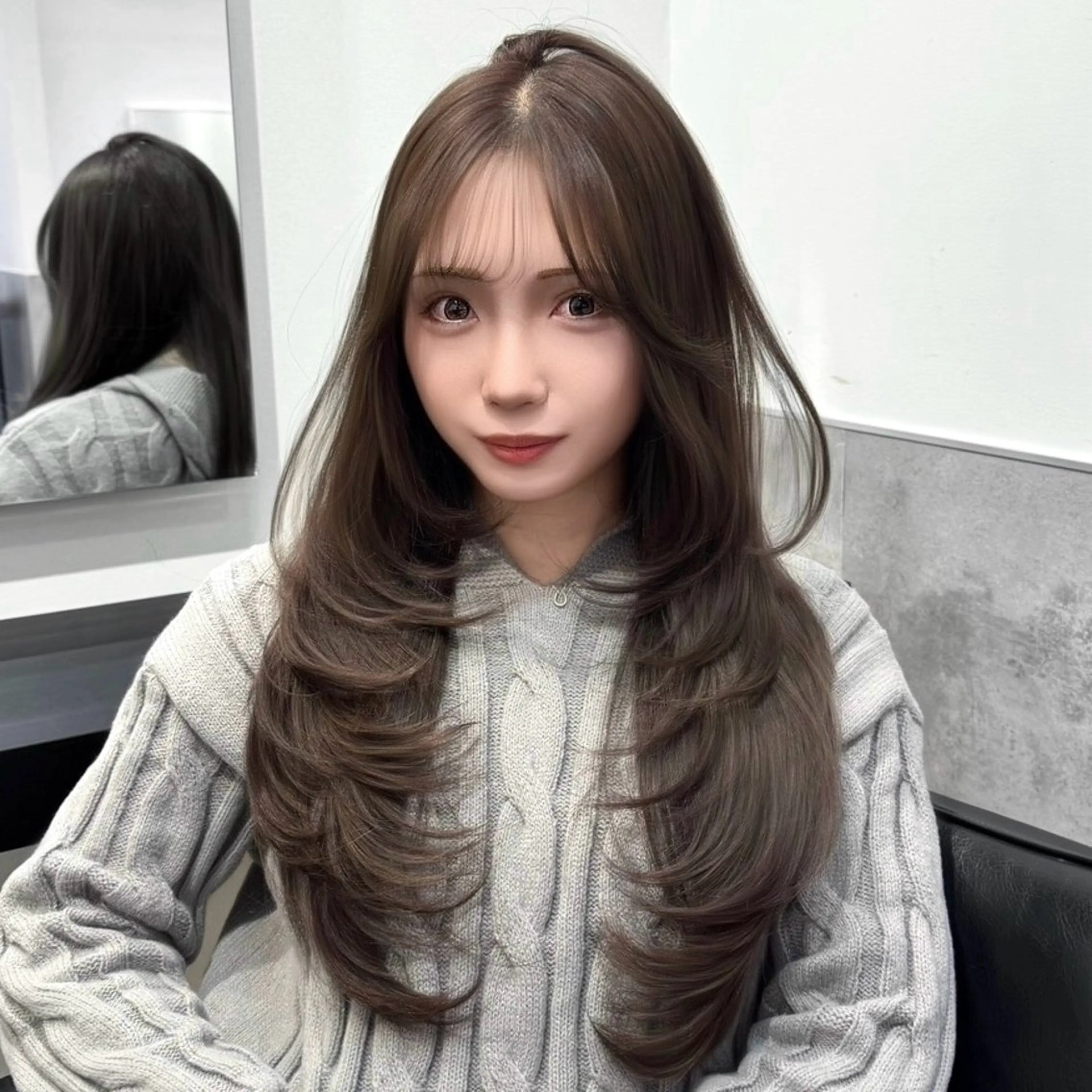 ロング カラー 透明感カラー グレージュ 顔周りカット レイヤーカット カット ヘアカラー トリートメント 韓国系支持率No.1 レイヤー特化/きょうのヘアスタイル