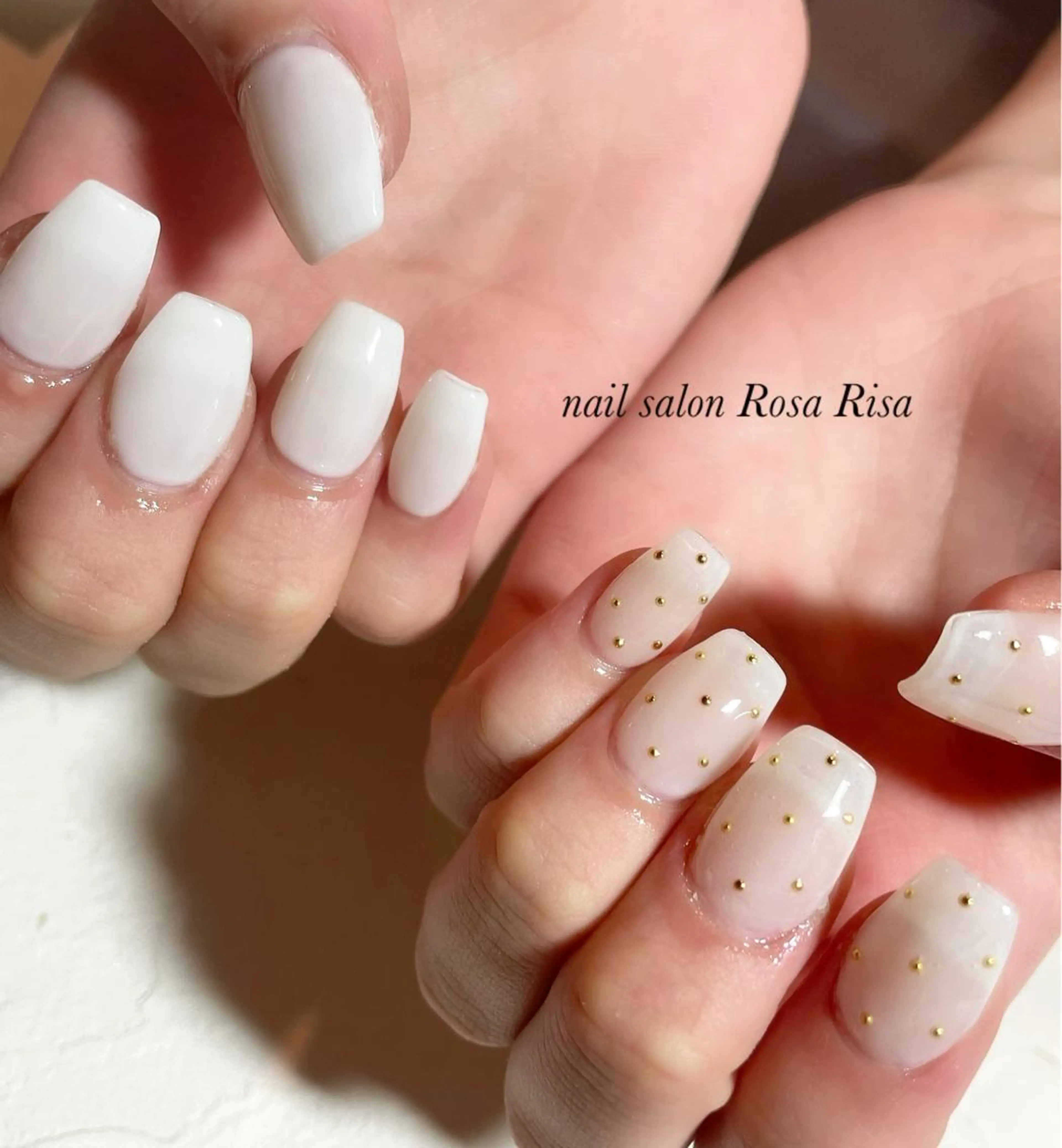ミディアム ネイル ホワイト ネイルスタジオ シェイクユアハンズのネイルデザイン