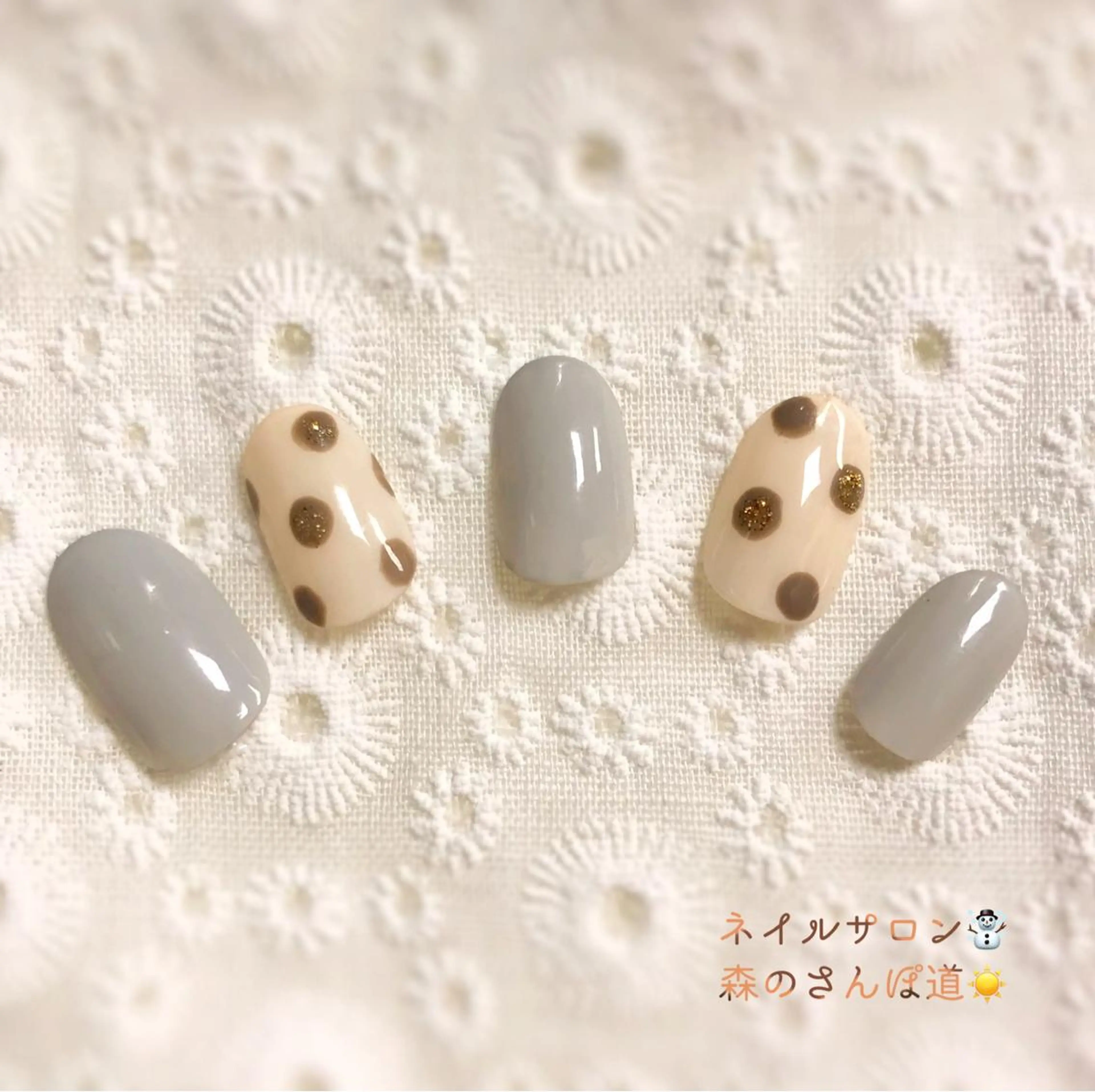 ネイル ハンドネイル ショートネイル 森のさんぽ道のネイルデザイン