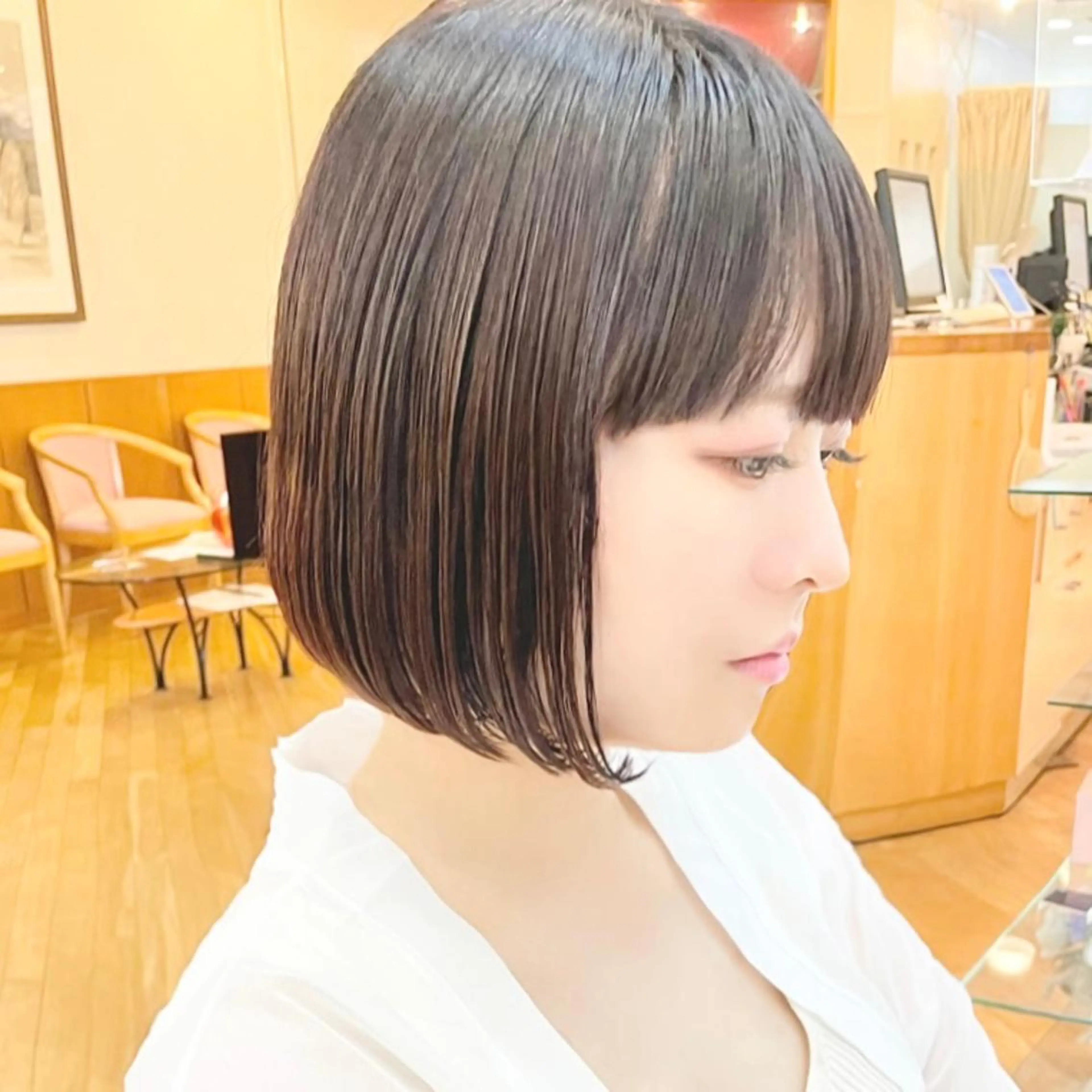 ショート カラー ヘアアレンジ キッズ 切りっぱなしボブ 前下がりボブ ワンレンボブ 黒髪 ブルーカラー カット ヘアカラー トリートメント さわ きょうすけ/ ボブ髪質改善ショートのヘアスタイル