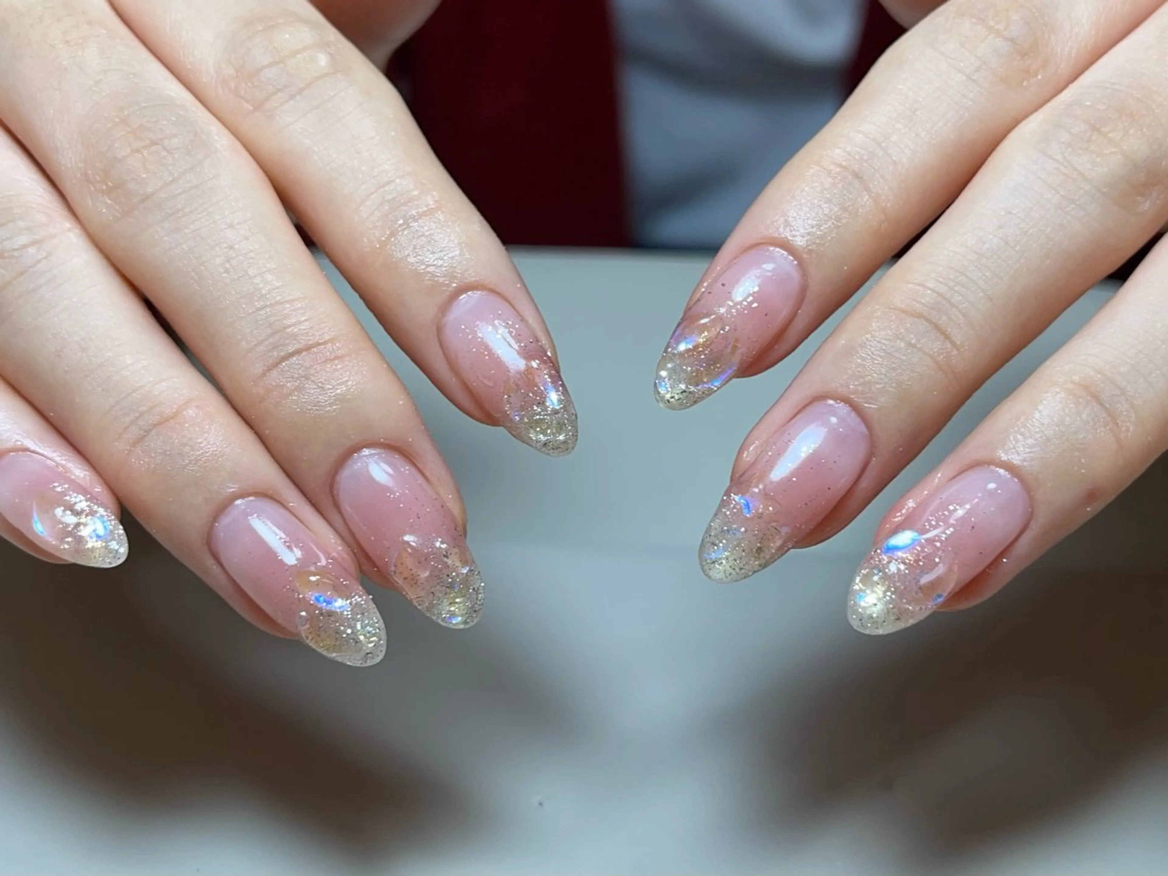 ネイル フレンチネイル ガーリー ガラスフレンチ 韓国ネイル ロングネイル ハンドネイル Venus nail チップ長さだし専門店のネイルデザイン