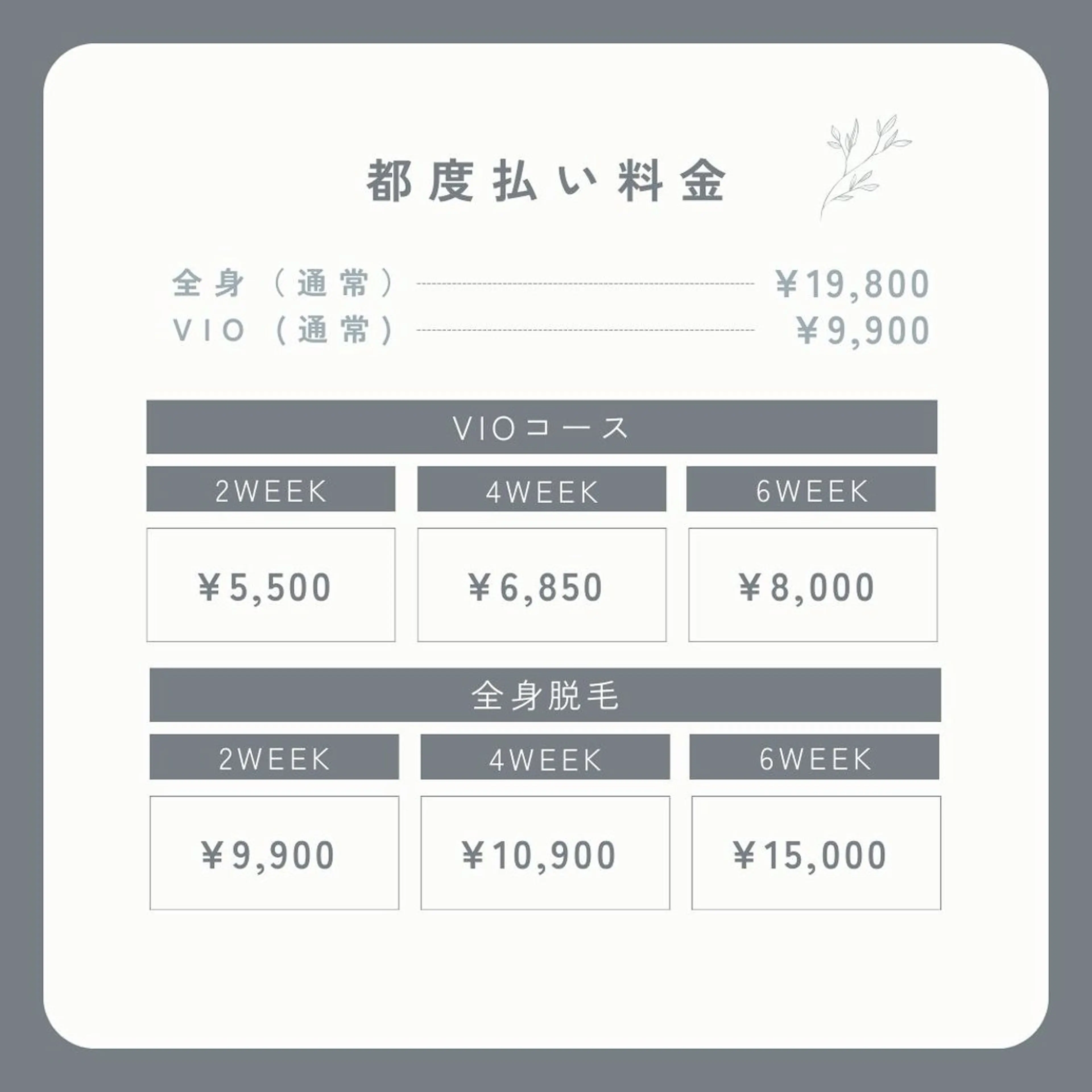 ⚠️都度払い⚠️なんと!美肌脱毛が都度払いで受けれます!周期によって変わるお得な料金プランの写真