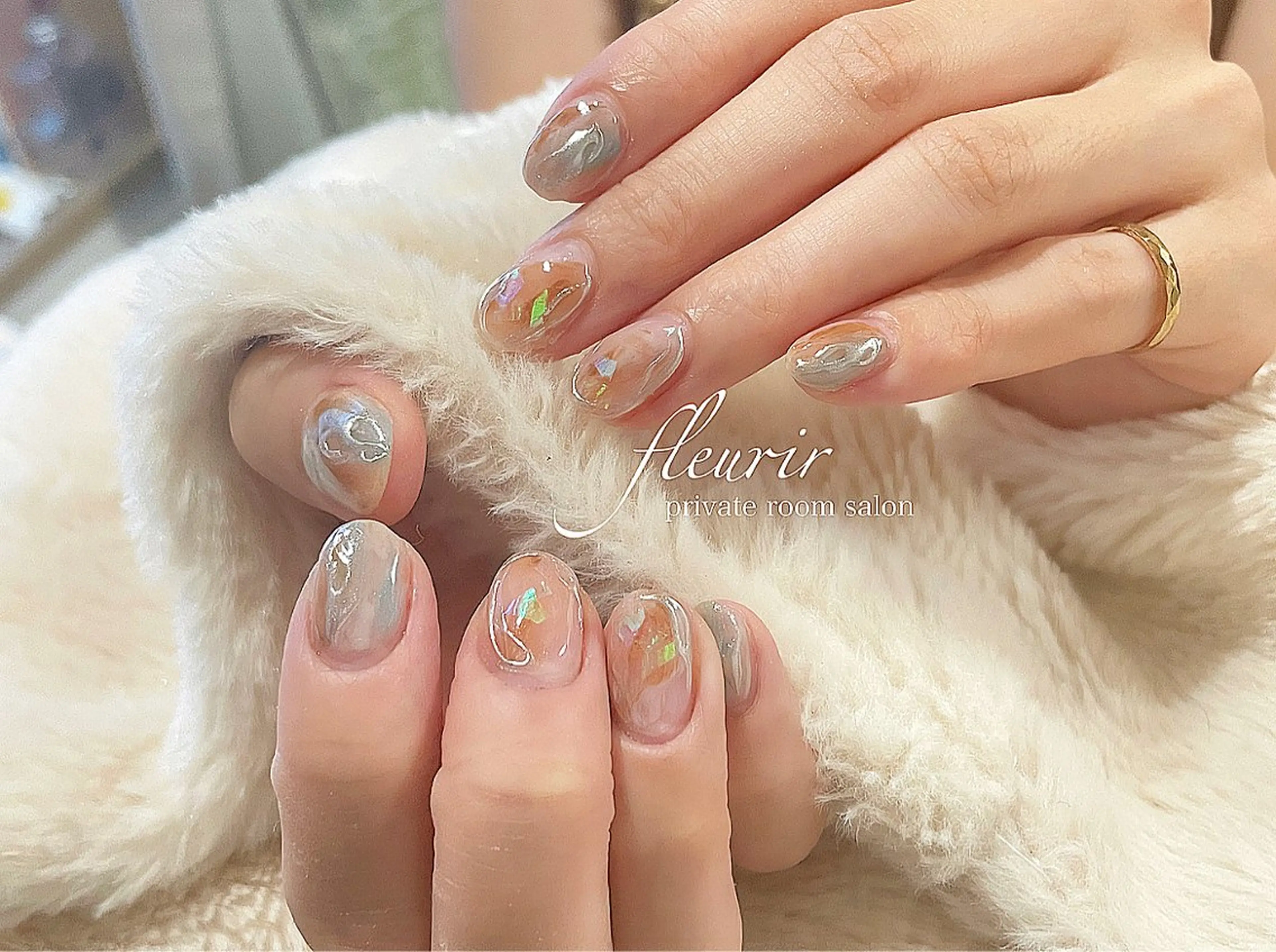 ネイル アートネイル ブルー ミラーネイル シルバー フルリール 【プライベートサロンのネイルデザイン