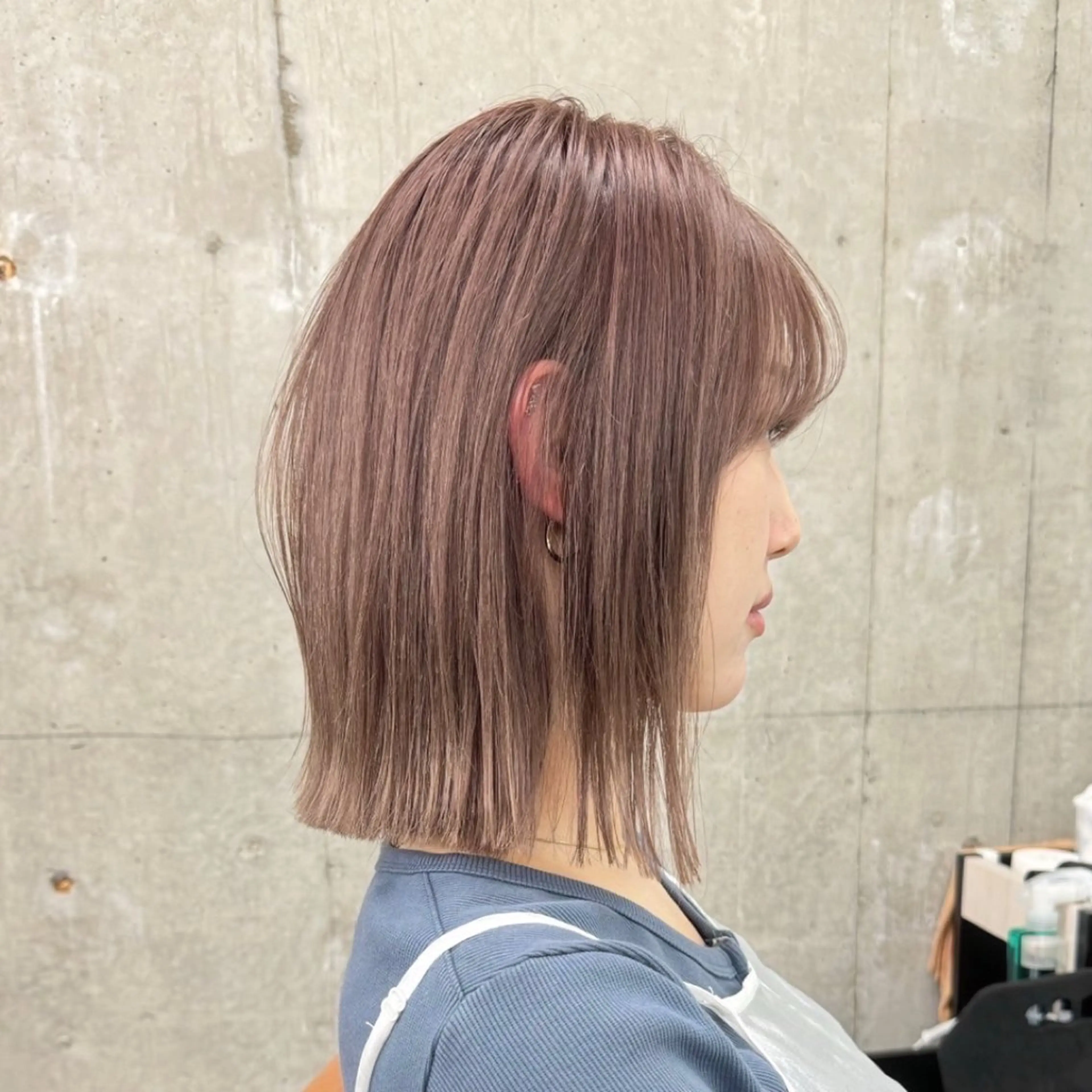 セミロング カラー ヘアカラー オリーブ/ 透明感カラー/れいあのヘアスタイル