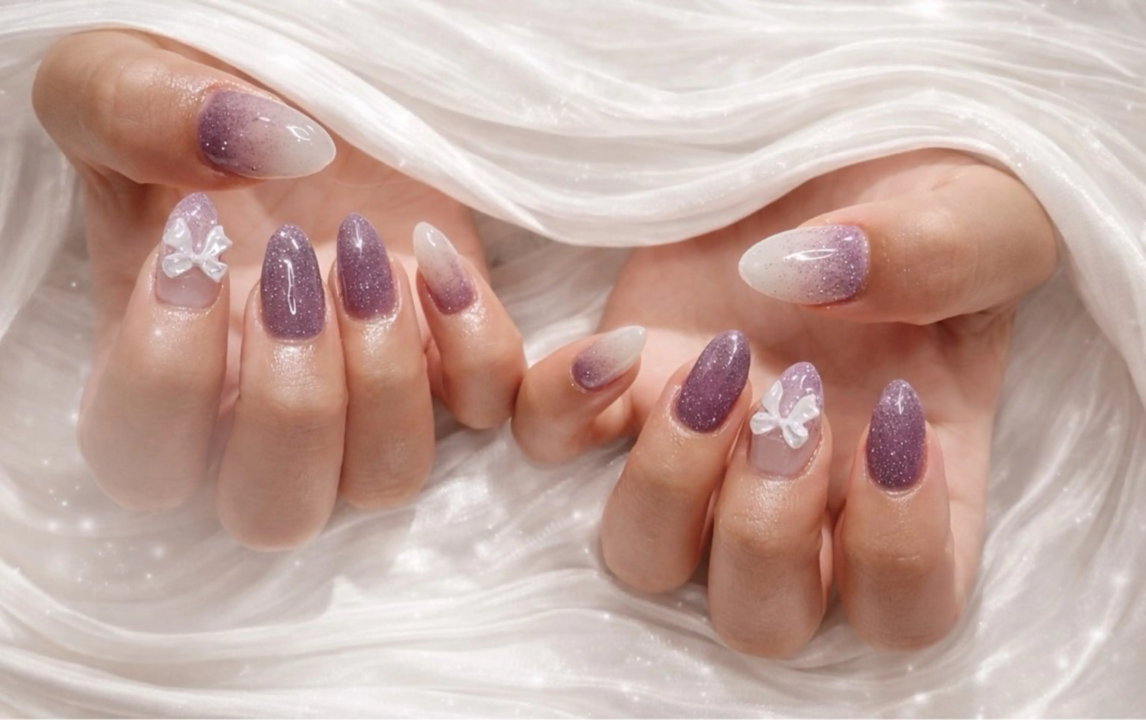 ネイル リボン、ガーリー パーツ放題専門店のネイルデザイン