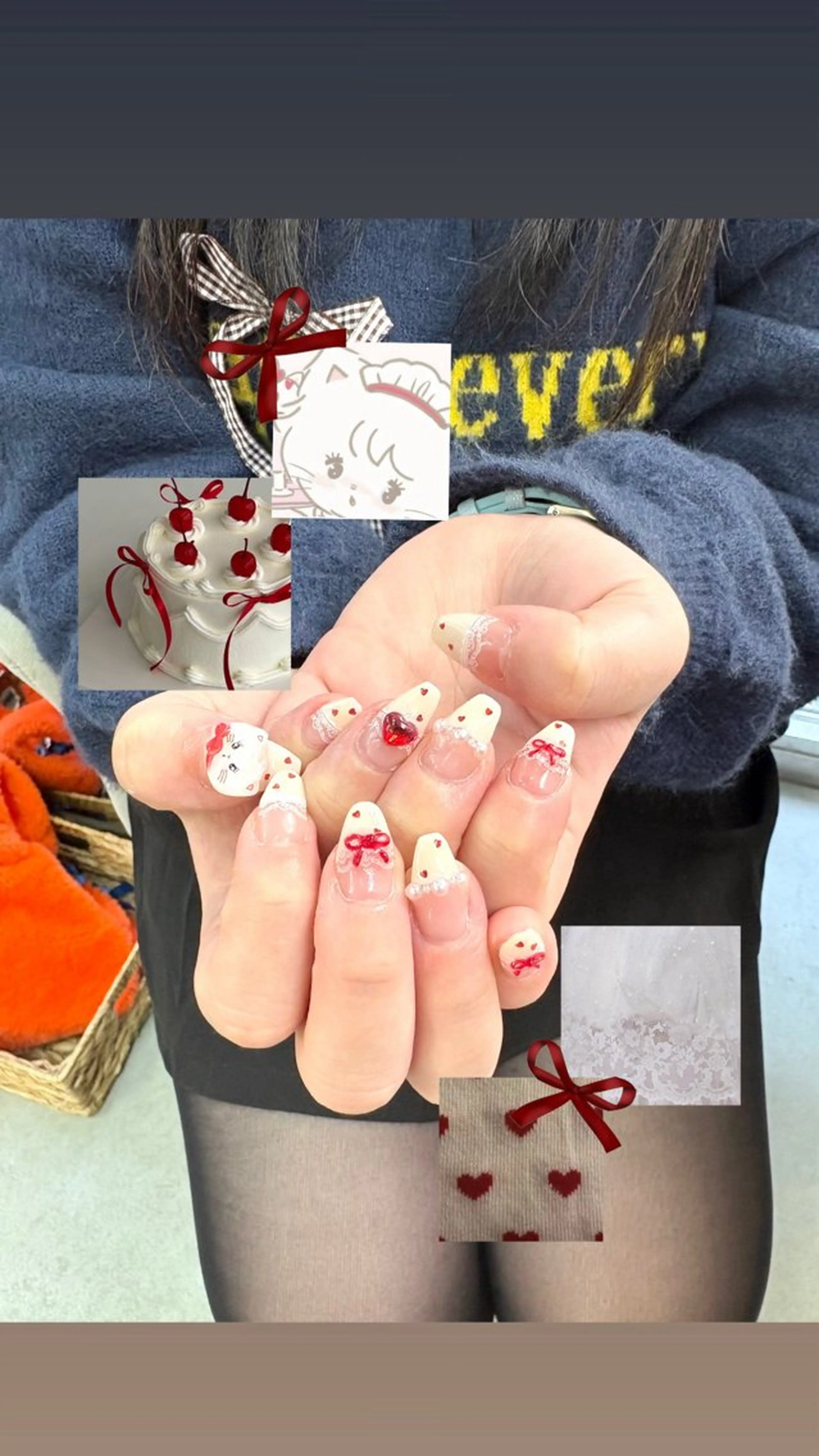 ネイル アートネイル フレンチネイル ハート 持ち込み リボン ハンドネイル フットネイル Nailsalon mui.所属・中家 亜紗子のネイルデザイン