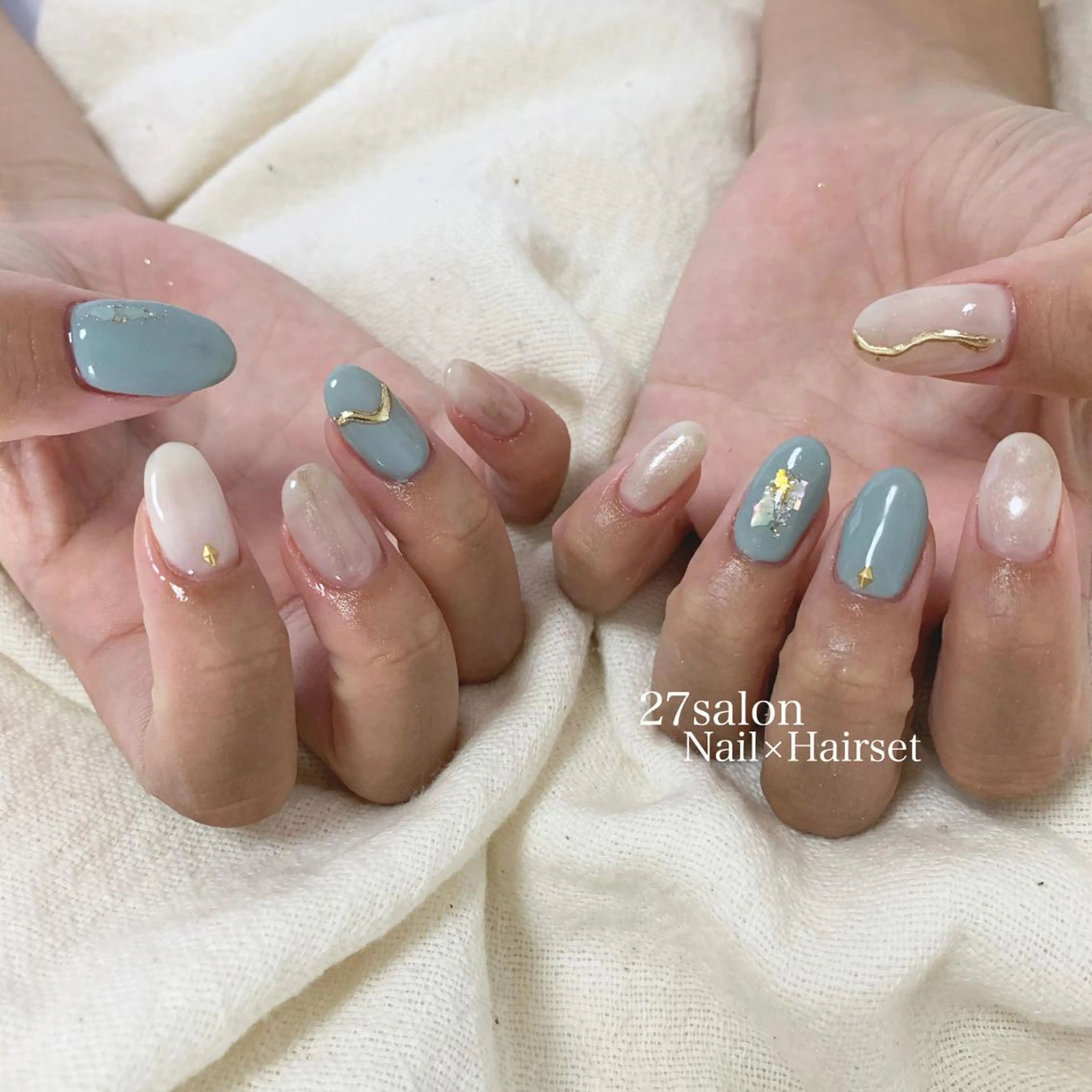 ネイル ブルー 韓国ネイル シンプルネイル ハンドネイル 27salon yuinaのネイルデザイン