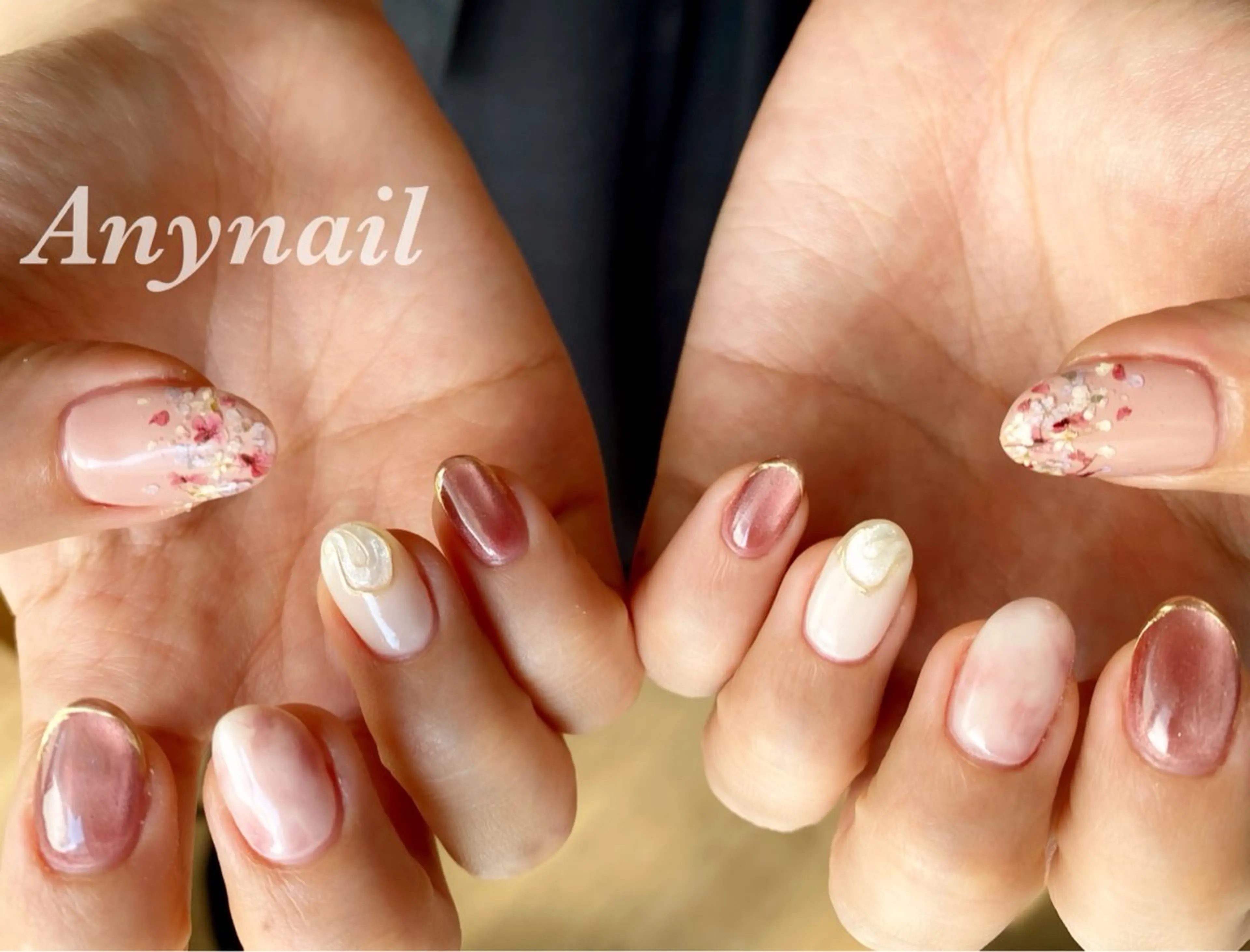 ネイル ブルー 入学式 フラワーネイル 卒業式 マグネットネイル ハンドネイル 岩澤 恵子のネイルデザイン