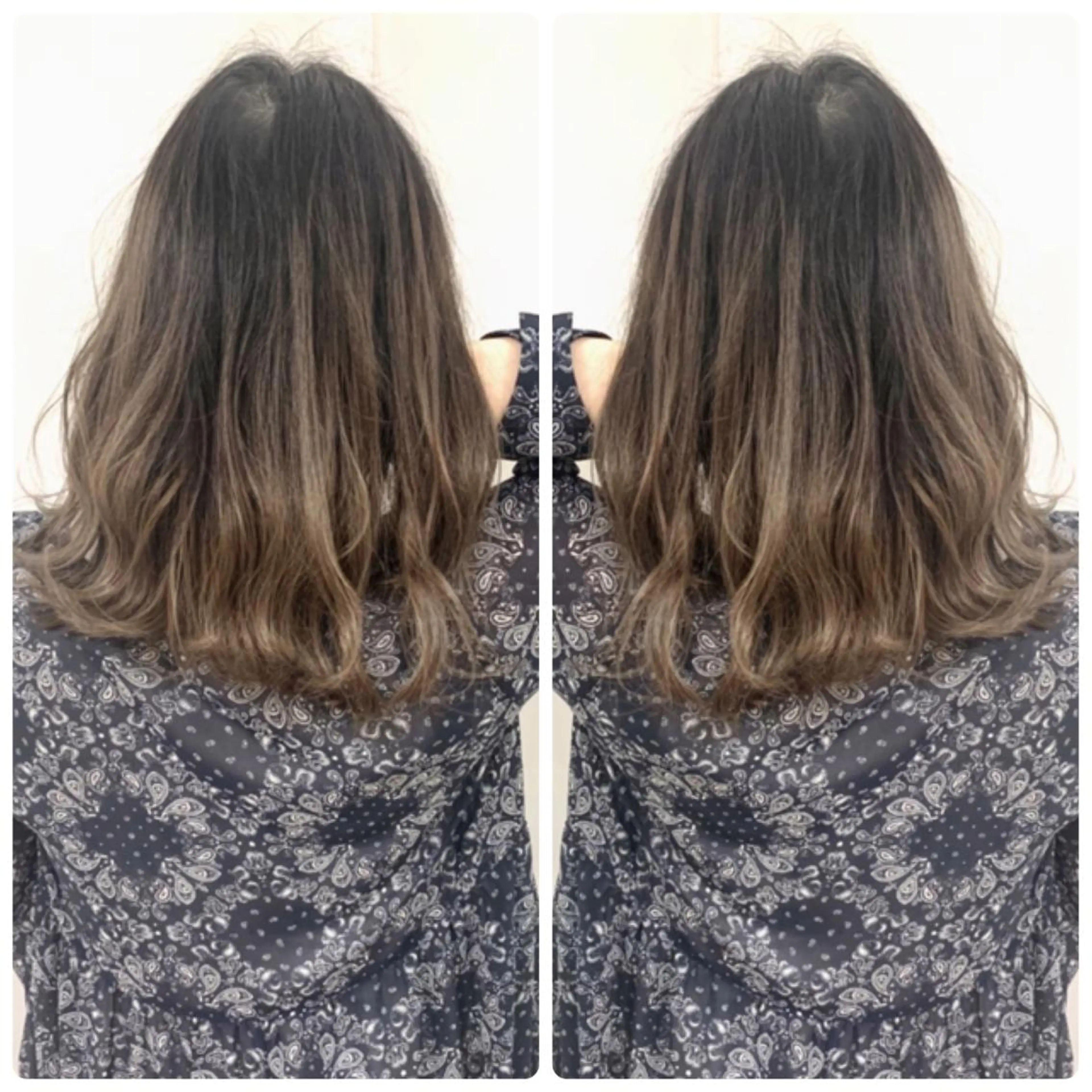 ミディアム カラー アッシュ バレイヤージュ ブリーチ デザインカラー グレージュ カット ヘアカラー トリートメント 京都大人女性ショート 徒歩1分/秋山のヘアスタイル