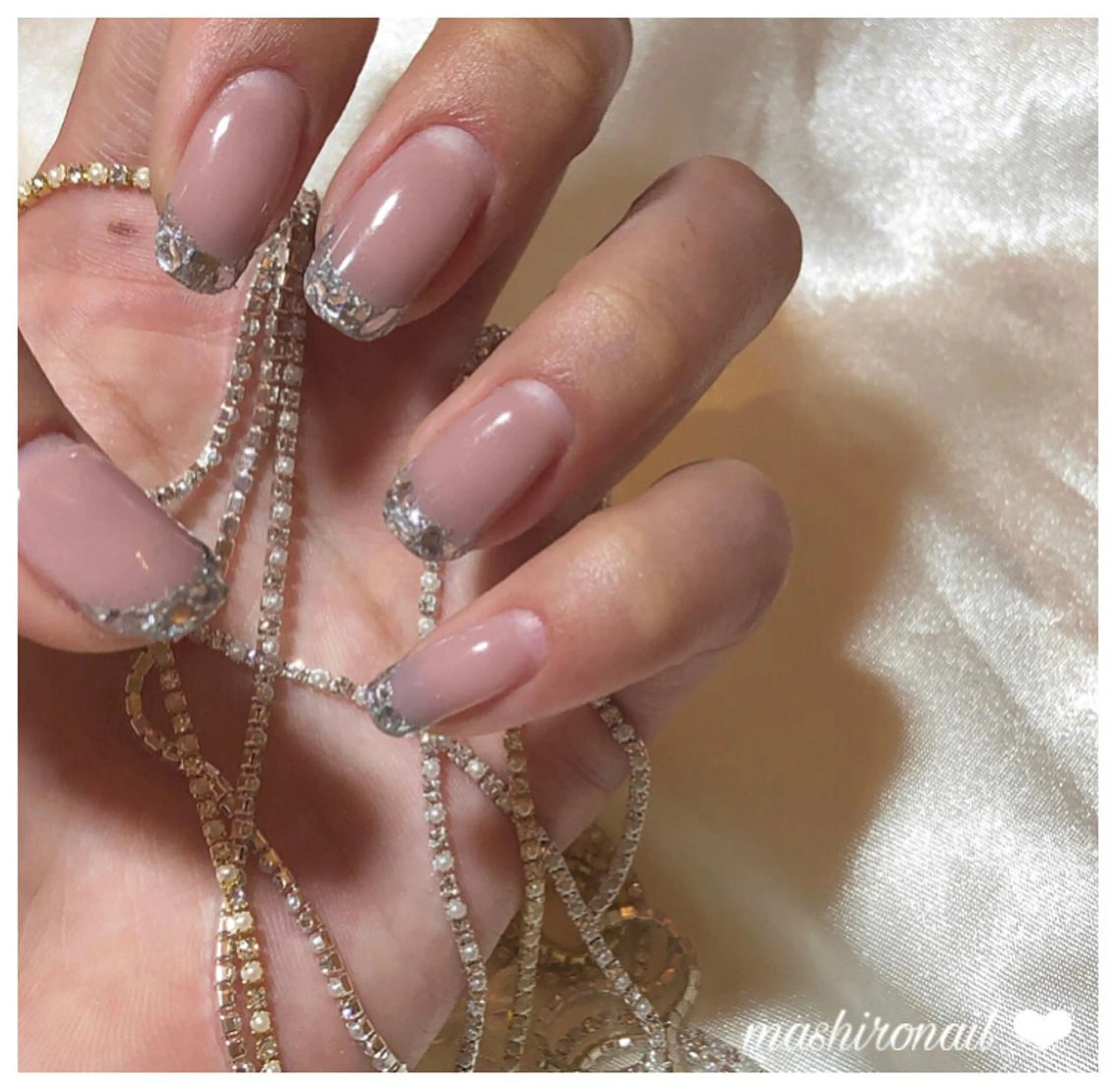 ネイル フレンチネイル ガラスフレンチ ゴールド シルバー Mashiro nailのネイルデザイン