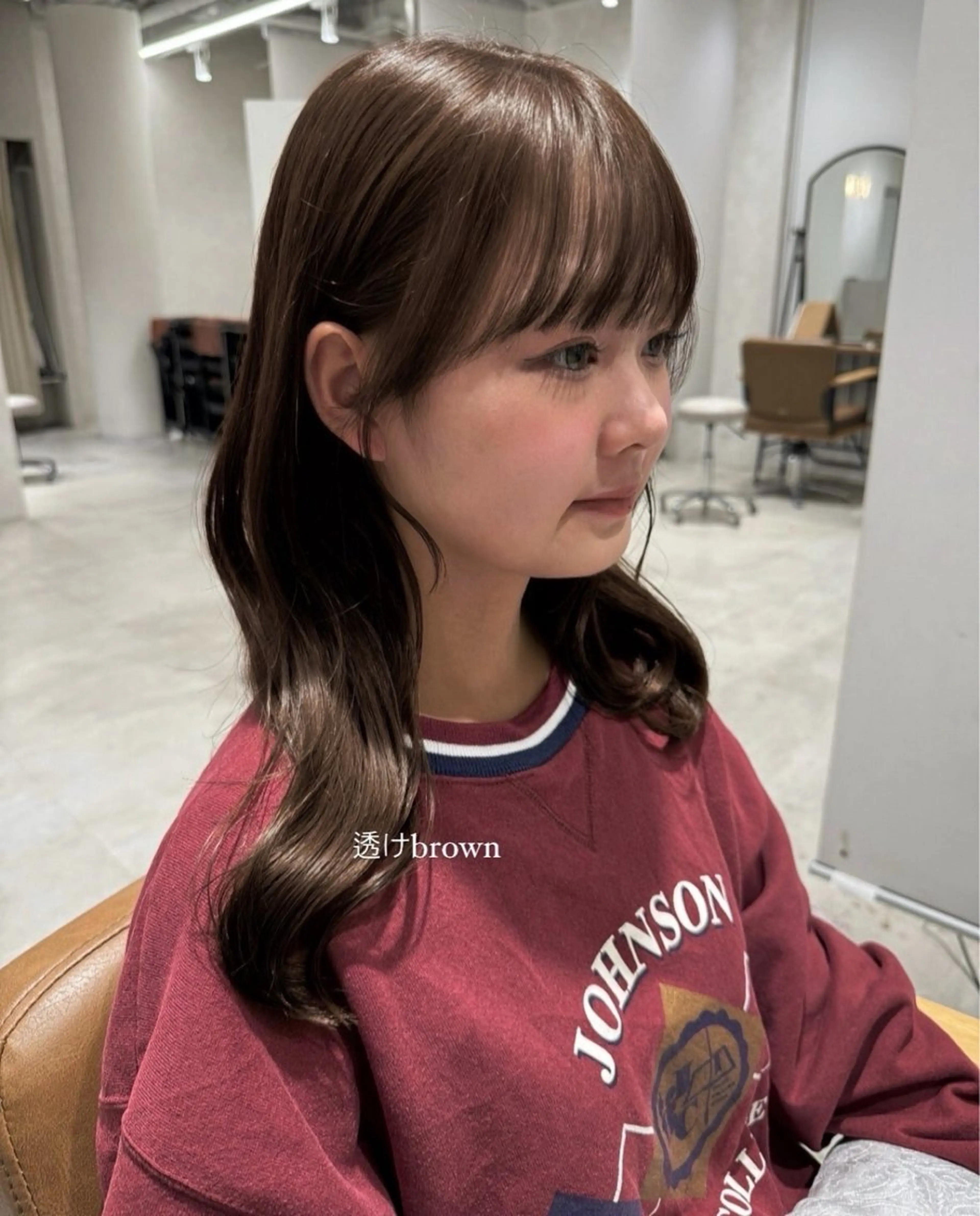 セミロング カラー パーマ 顔周りカット むく。/顔周りカット /透明感カラーのヘアスタイル