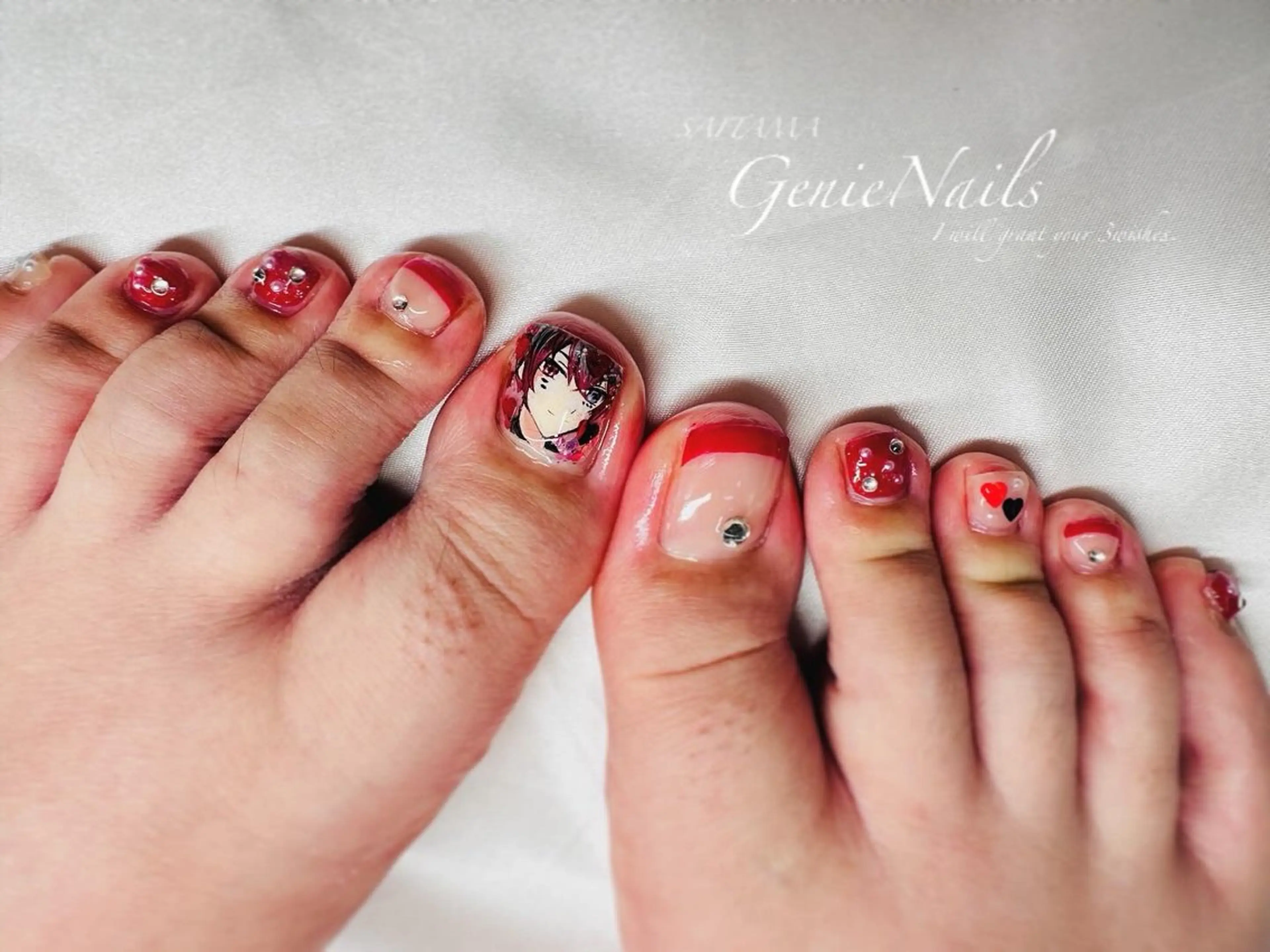 メンズ ネイル アートネイル 長さ出し 氷ネイル・うるうるネイル ロングネイル 持ち込み Genie Nailsのネイルデザイン