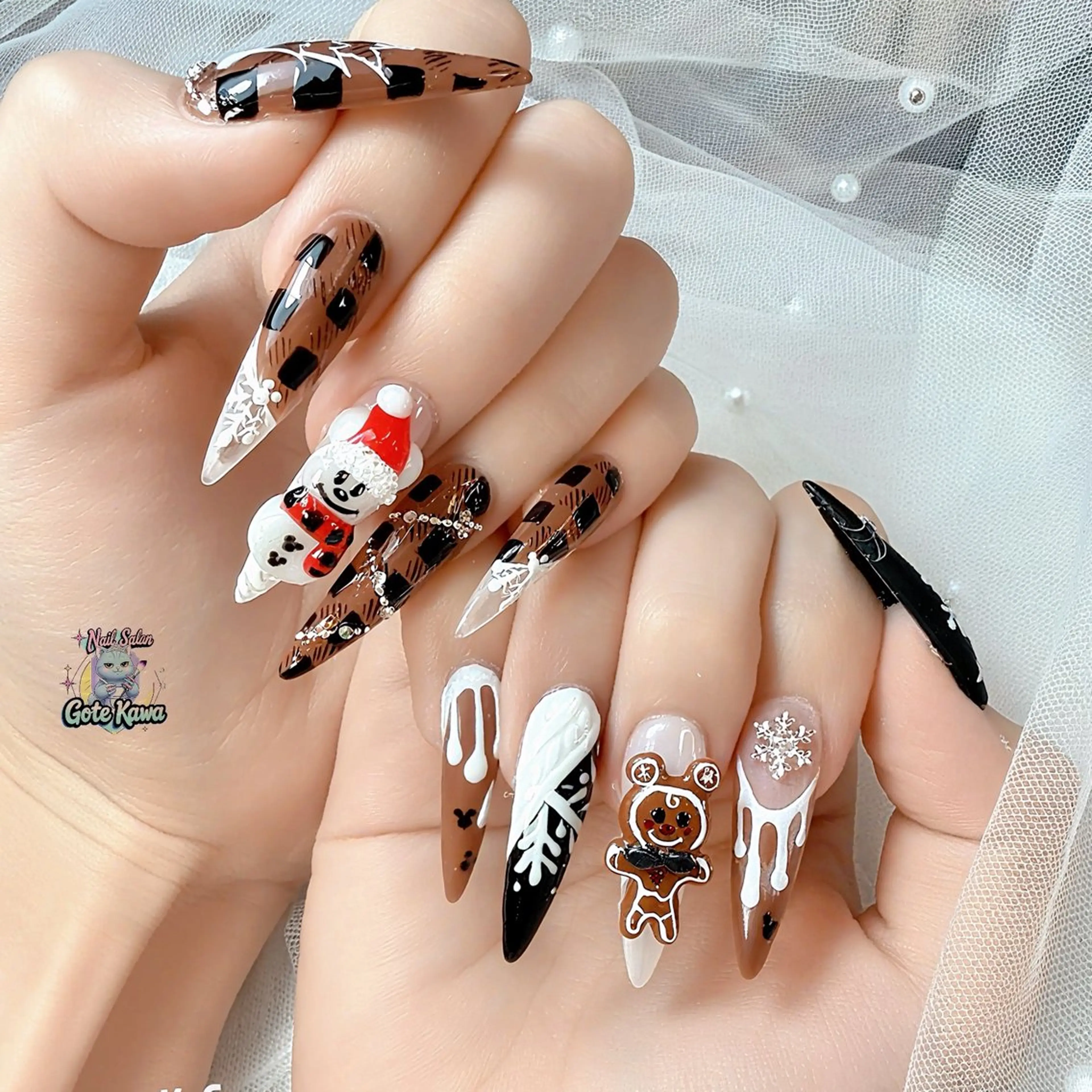 ネイル アートネイル 長さ出し キラキラネイル ピンク リボン ハンドネイル ハンドケア Gote Kawa nail salonのネイルデザイン