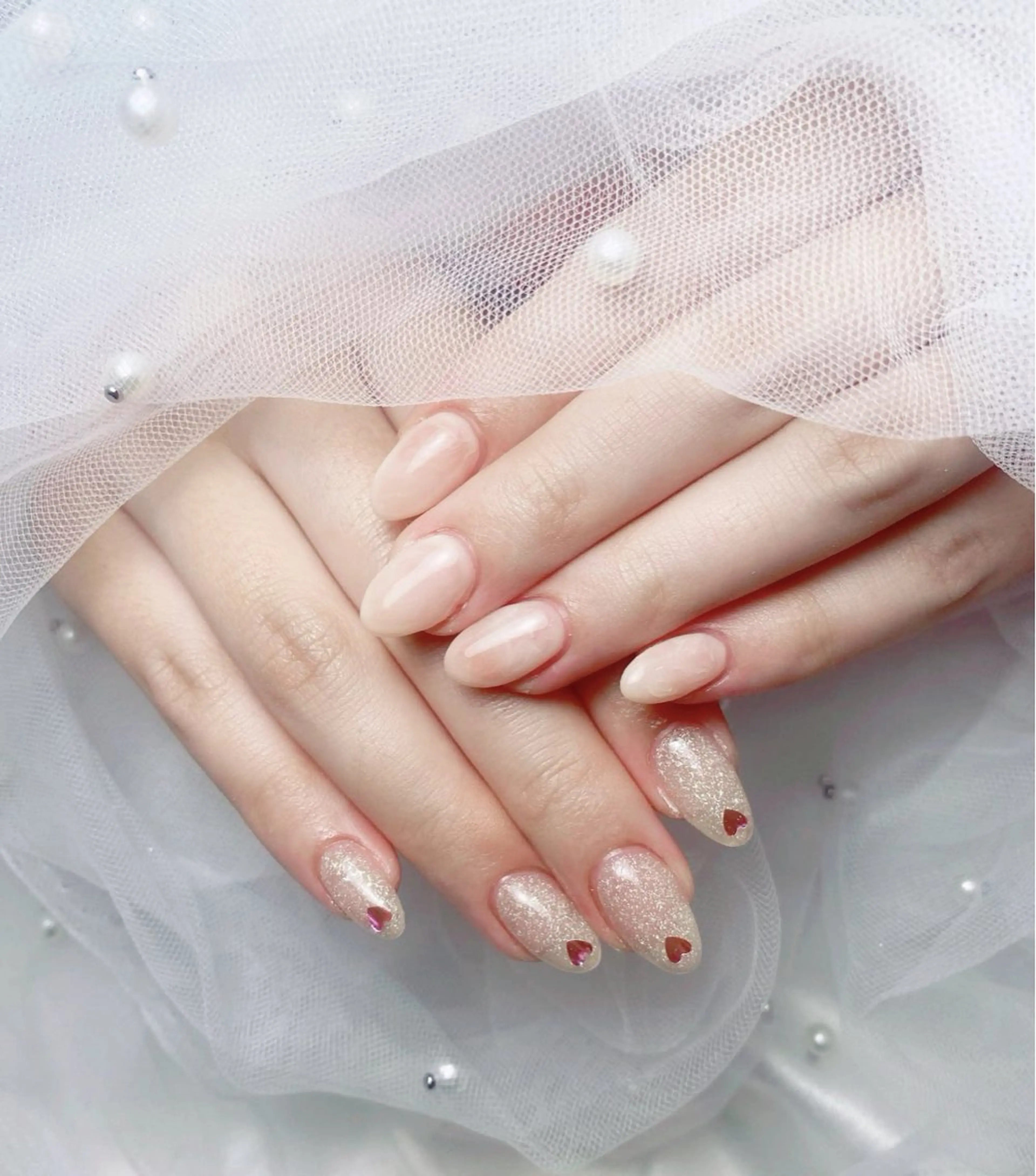 ネイル フレンチネイル ジェルネイル ハート 韓国ネイル マグネットネイル ハンドネイル ネイルサロン lotusのネイルデザイン