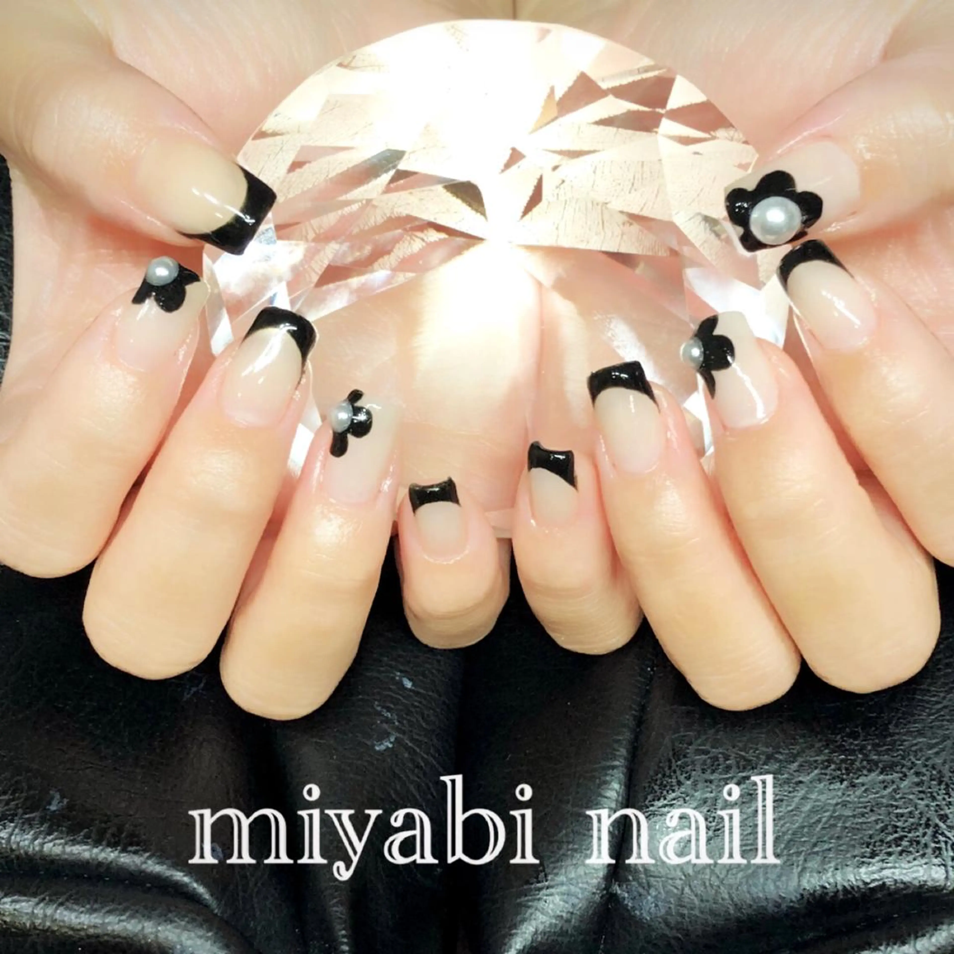 ネイル アートネイル フレンチネイル 持ち込み 春ネイル スクエアネイル ハンドネイル miyabi nail 桂川駅近くのネイルデザイン