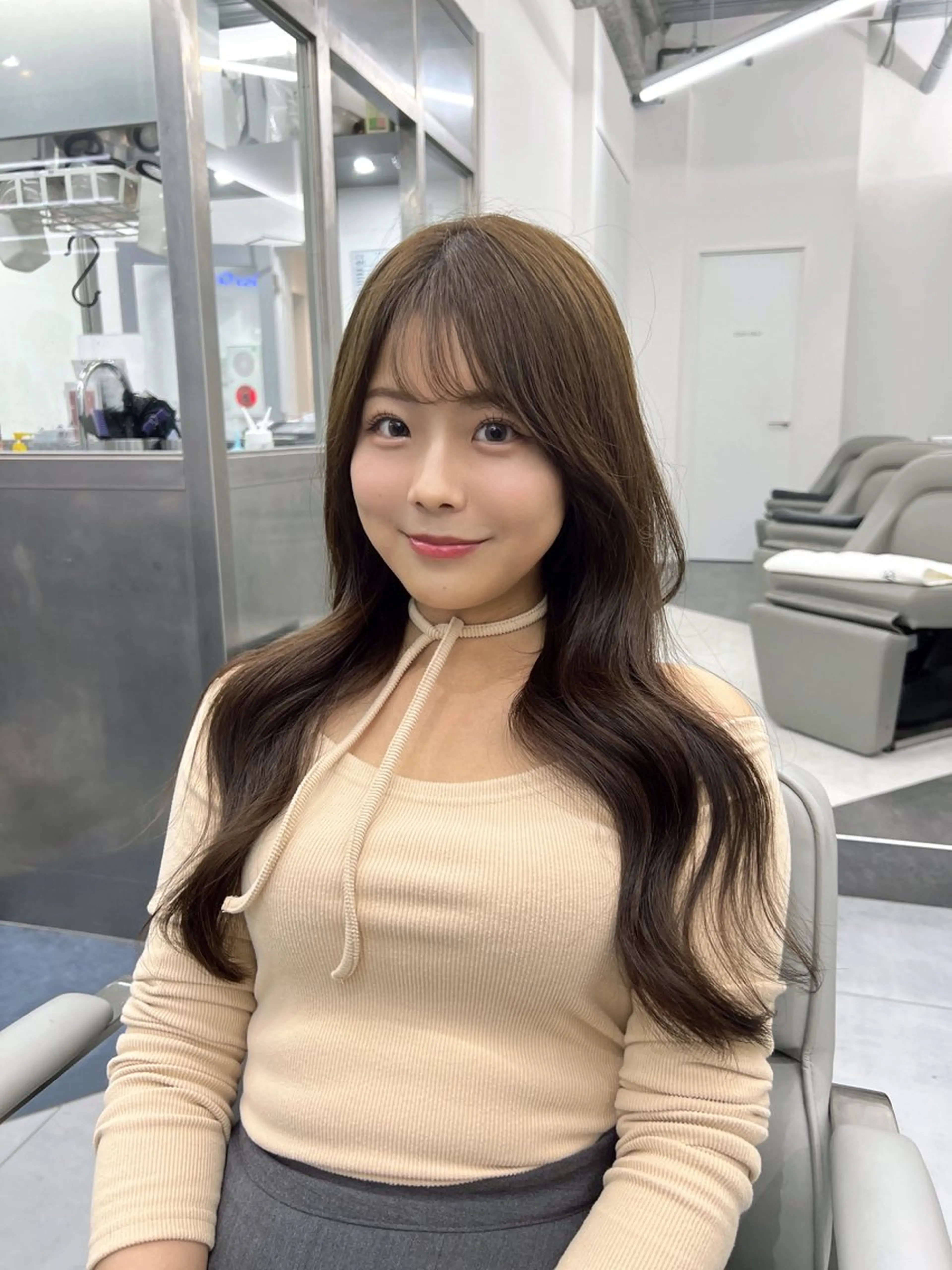 セミロング 顔周りカット 髪質改善 カット ヘアカラー トリートメント 韓国/顔周り/透明感 /レイヤー/ひなたのヘアスタイル