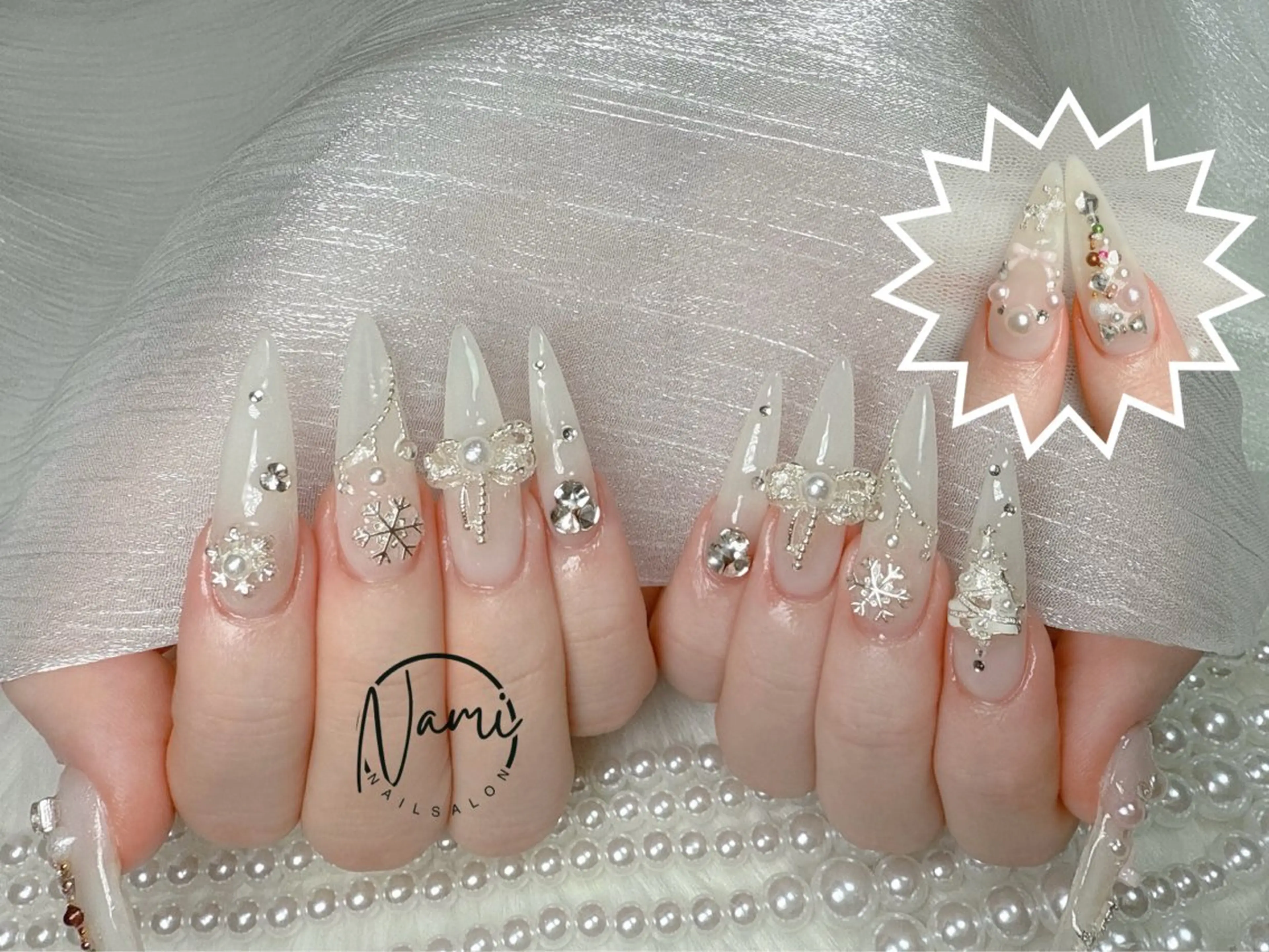 ネイル 長さ出し ガーリー 韓国ネイル ロングネイル 持ち込み ハンドネイル Nami nail salonのネイルデザイン