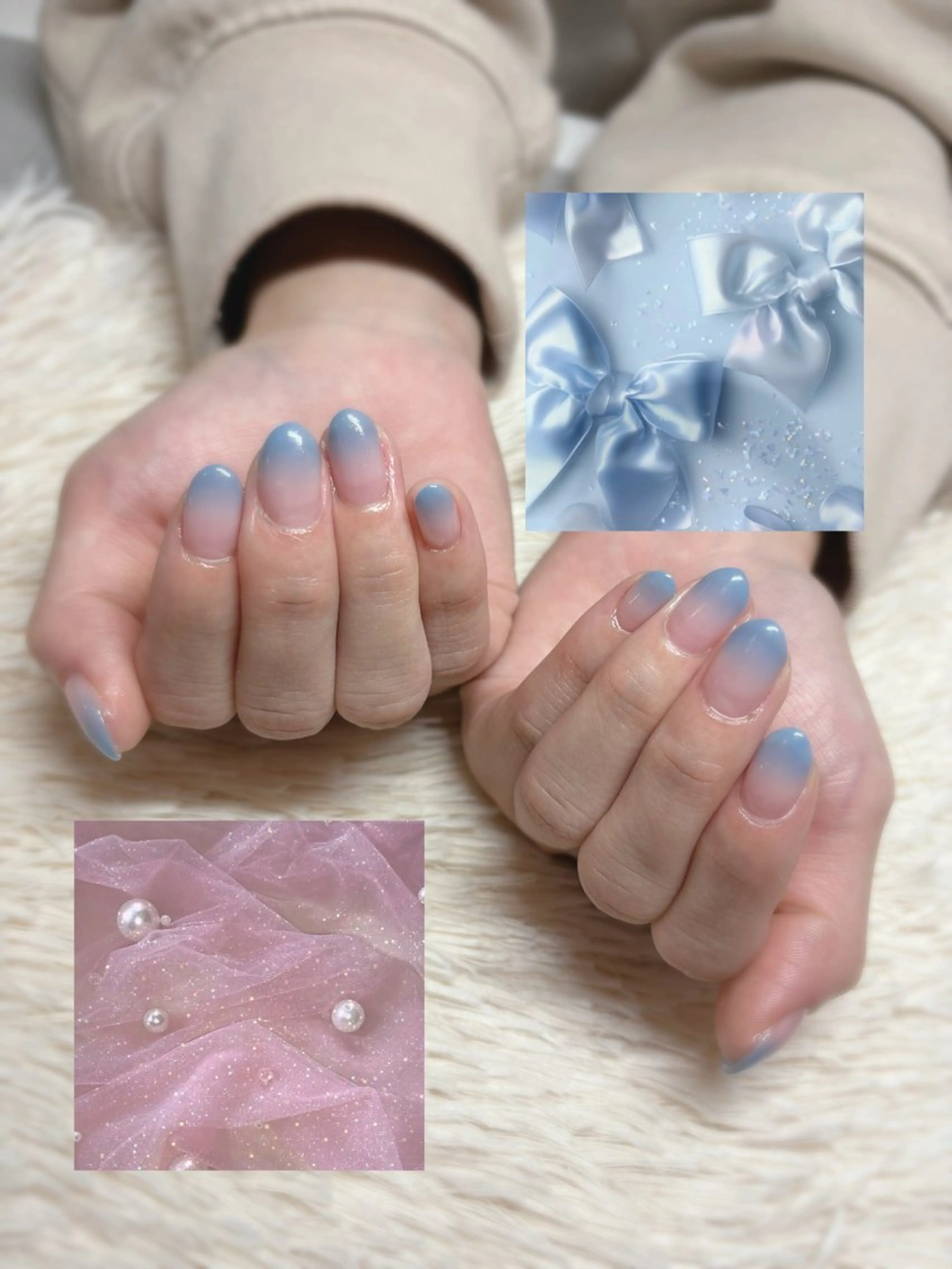 ネイル ブルー グラデーション ピンク kaho  🧸🎀 RiLionのネイルデザイン