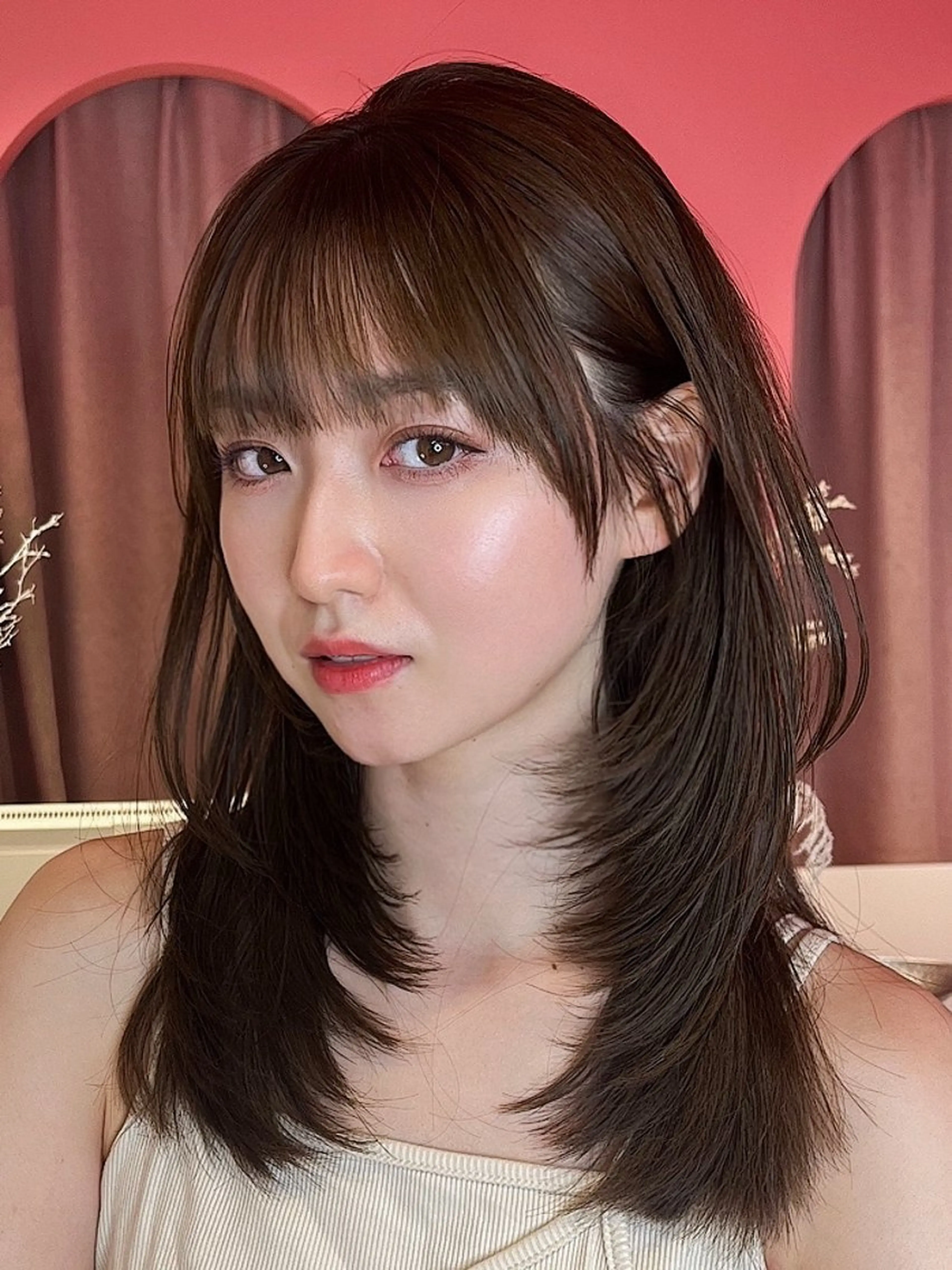 ロング カラー 顔周りカット 韓国風ヘア レイヤーカット 山崎/ボブ縮毛矯正 レイヤー髪質改善のヘアスタイル