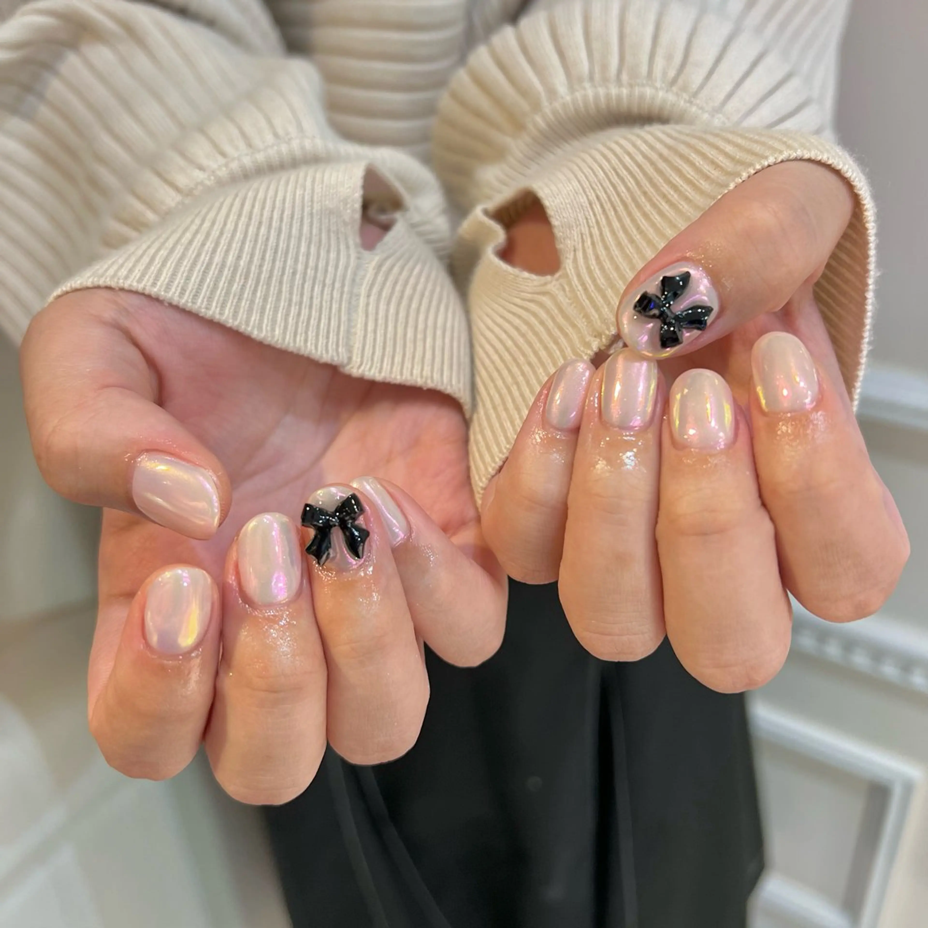 ネイル ピンク リボン ハンドネイル 🎀チーク/ちゅるん 🫧chisa🎀のネイルデザイン