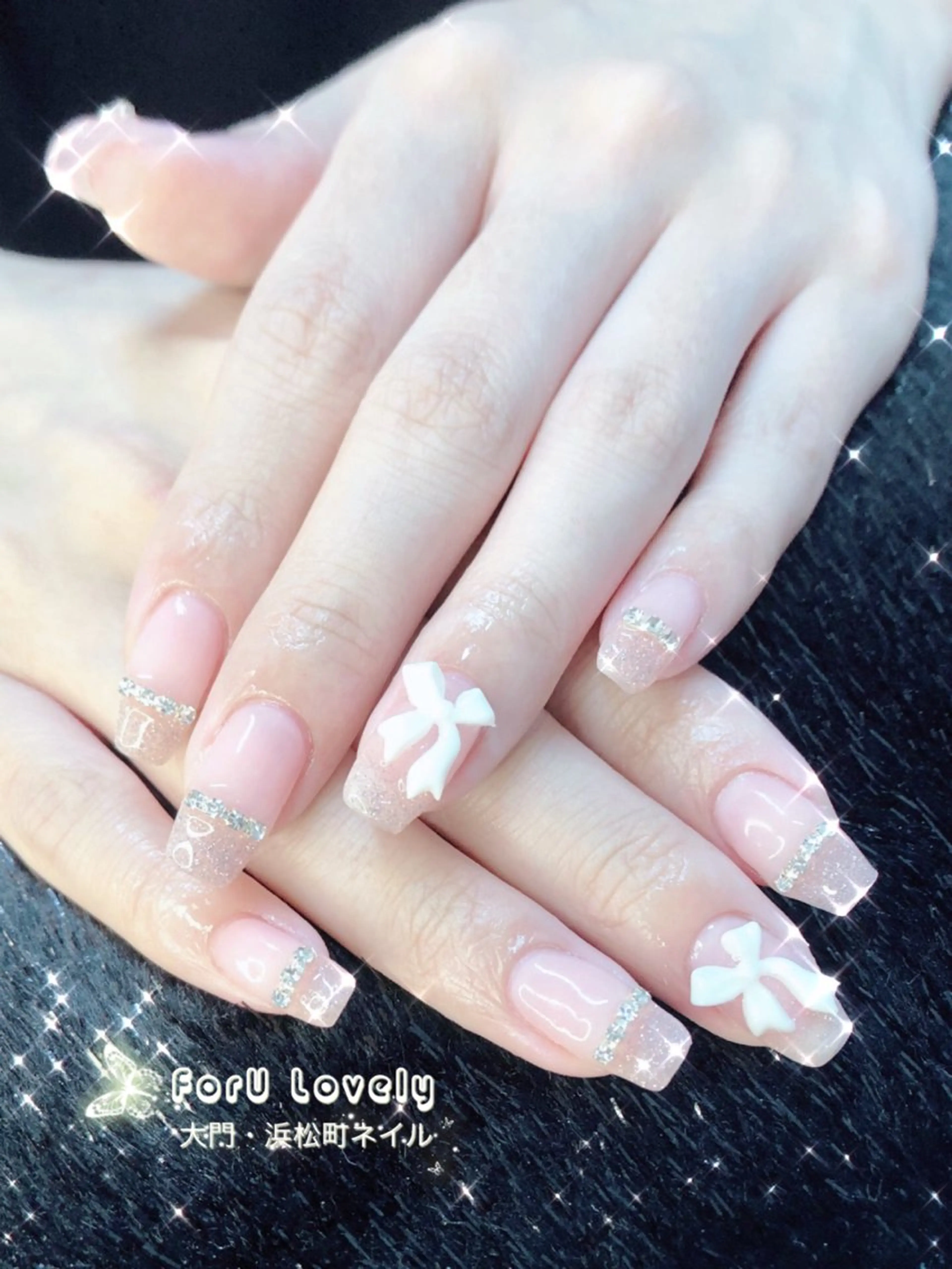ネイル フレンチネイル ガラスフレンチ ハート 韓国ネイル ピンク 大門浜松町 ネイルのネイルデザイン