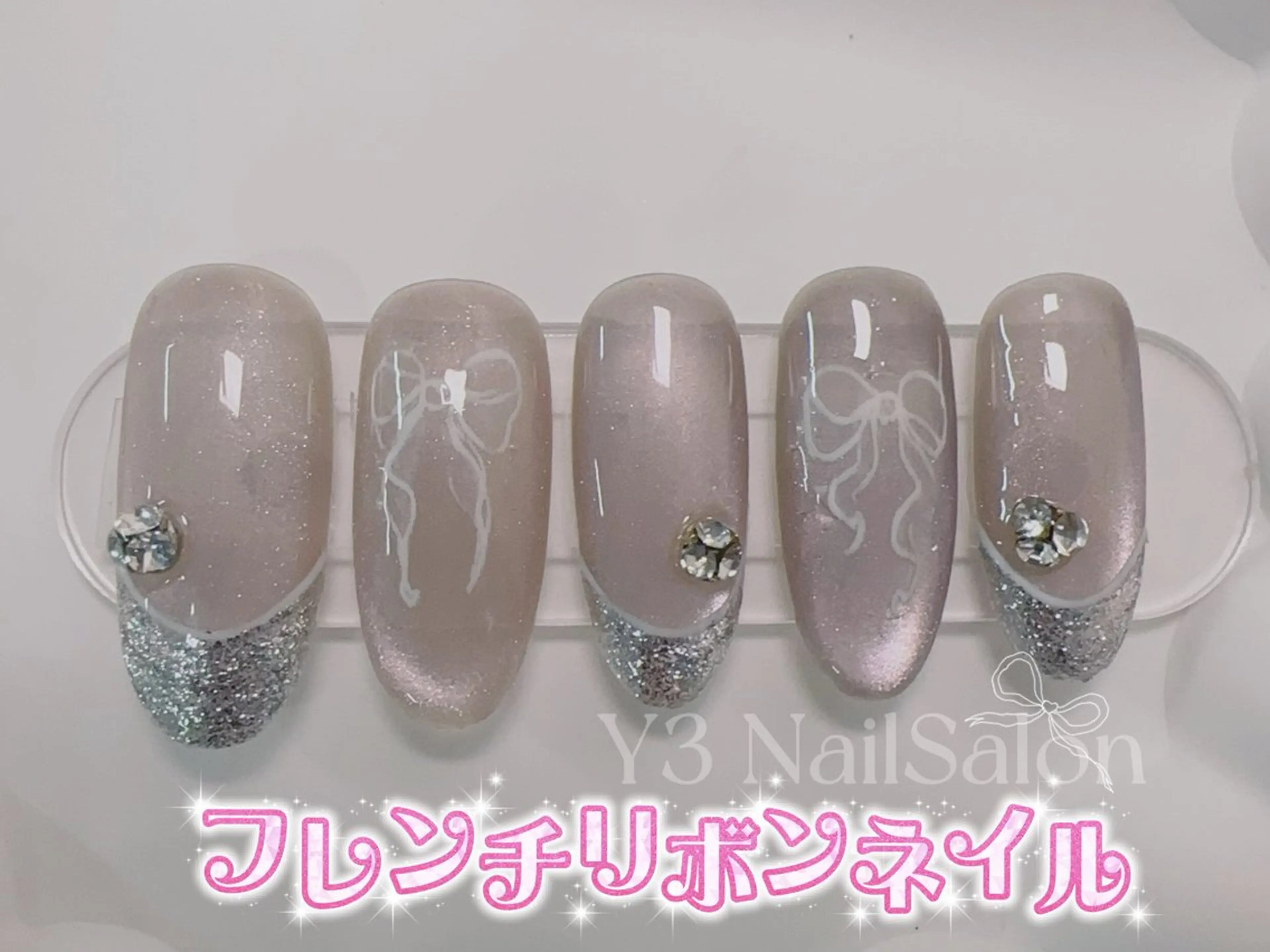 ネイル フレンチネイル リボン ハンドネイル Y3 Nail Salon所属・Y3 NailSalonのネイルデザイン