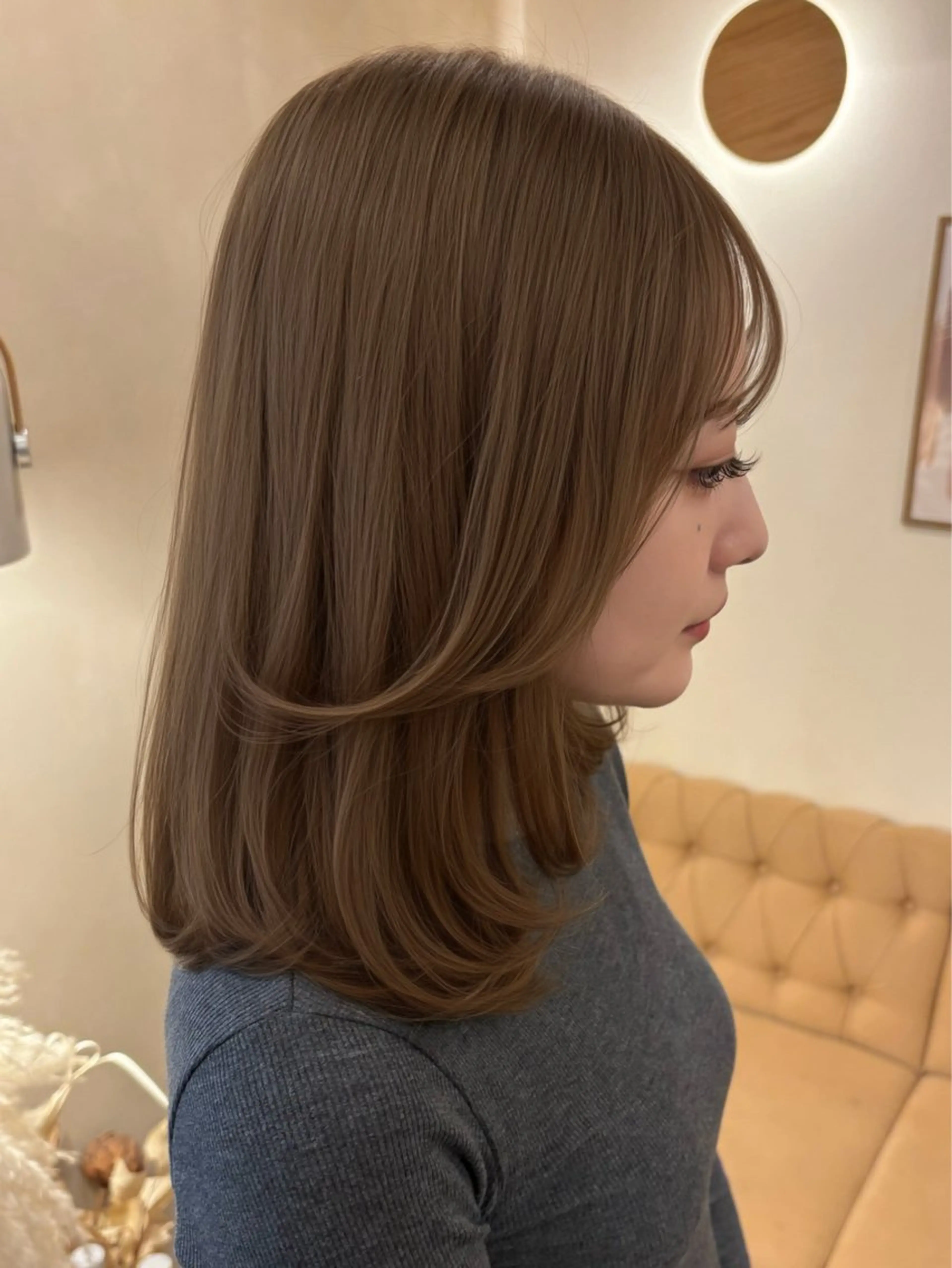 ミディアム カラー カット ヘアカラー トリートメント ミルクティ/ピンク/ レイヤー/yuriaのヘアスタイル