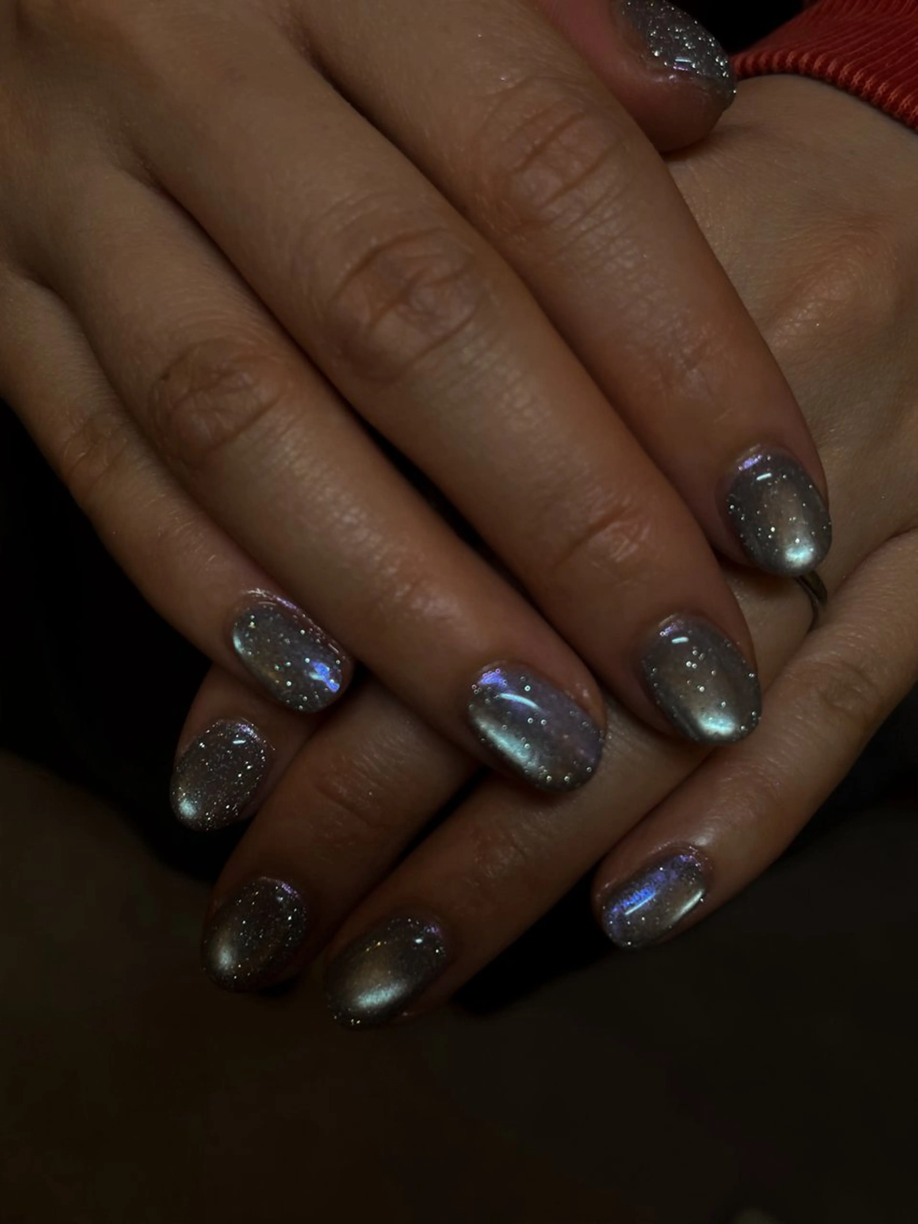 ネイル オーロラネイル クリアネイル キラキラネイル 水色 マグネットネイル anny ／あにのネイルデザイン