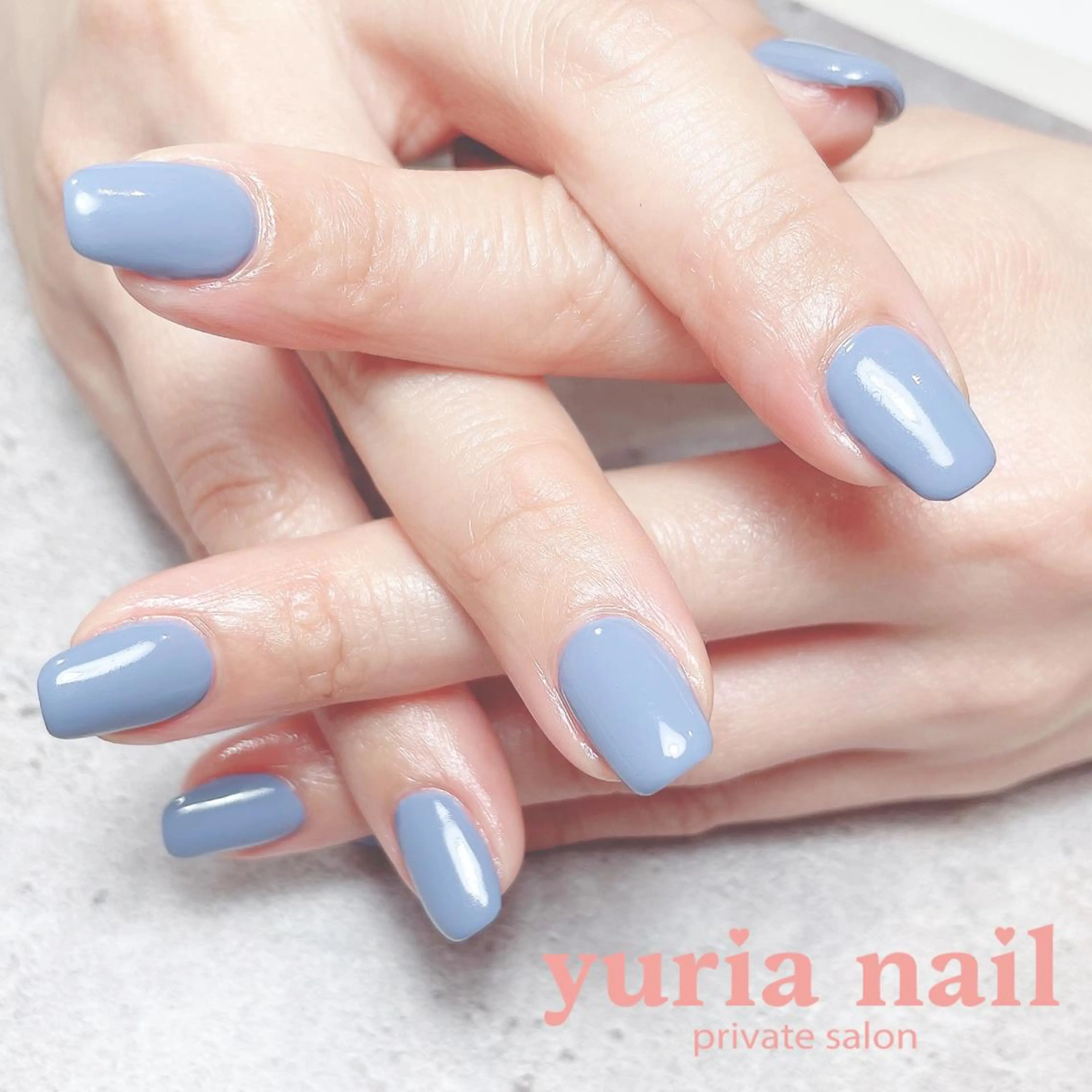 ネイル ブルー カジュアル ジェルネイル ワンカラーネイル スクエアネイル ハンドネイル 小林 ゆりあのネイルデザイン