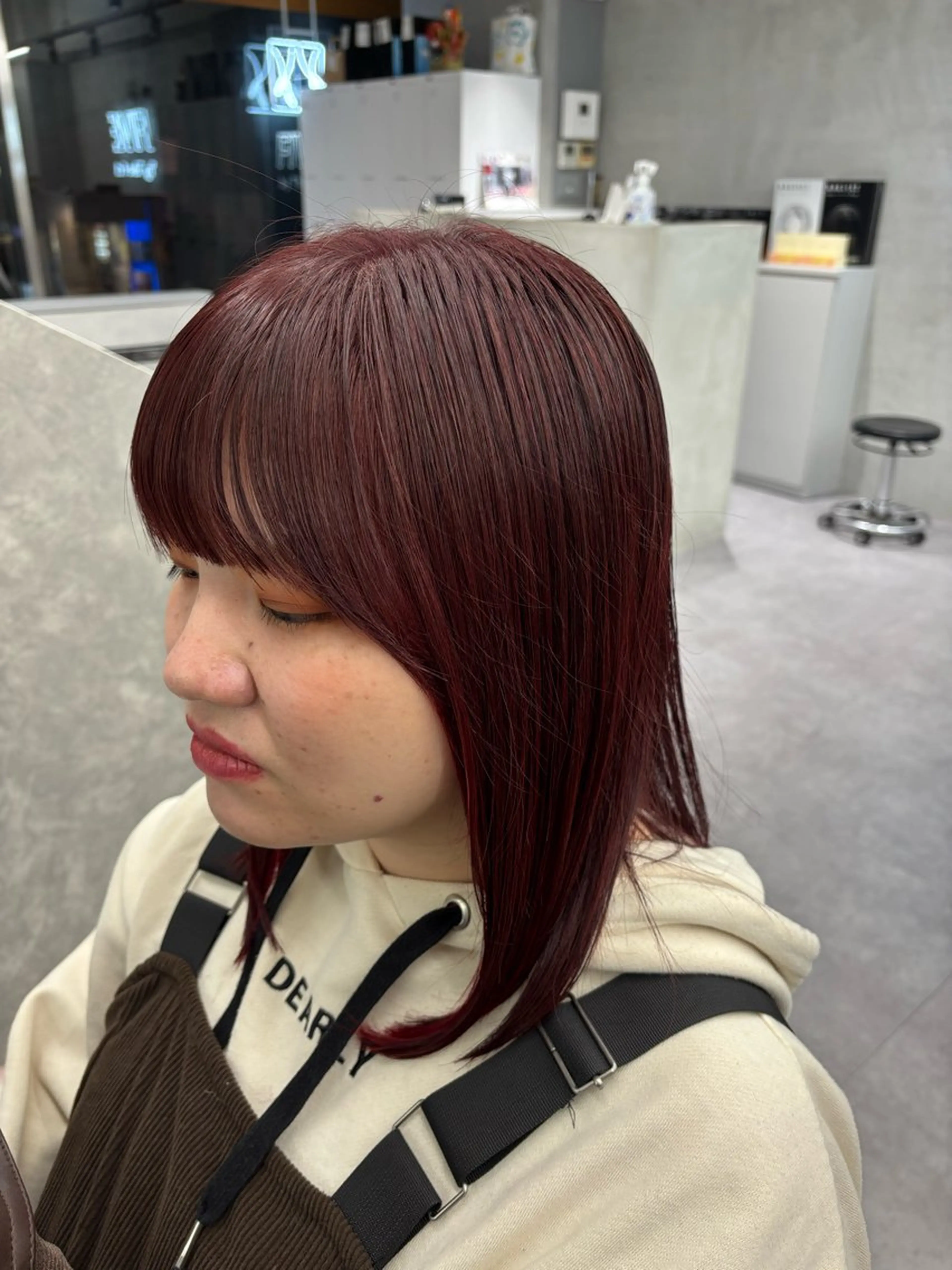 ミディアム カラー レッドカラー ハイトーン/北堀江 💎Shoseiのヘアスタイル