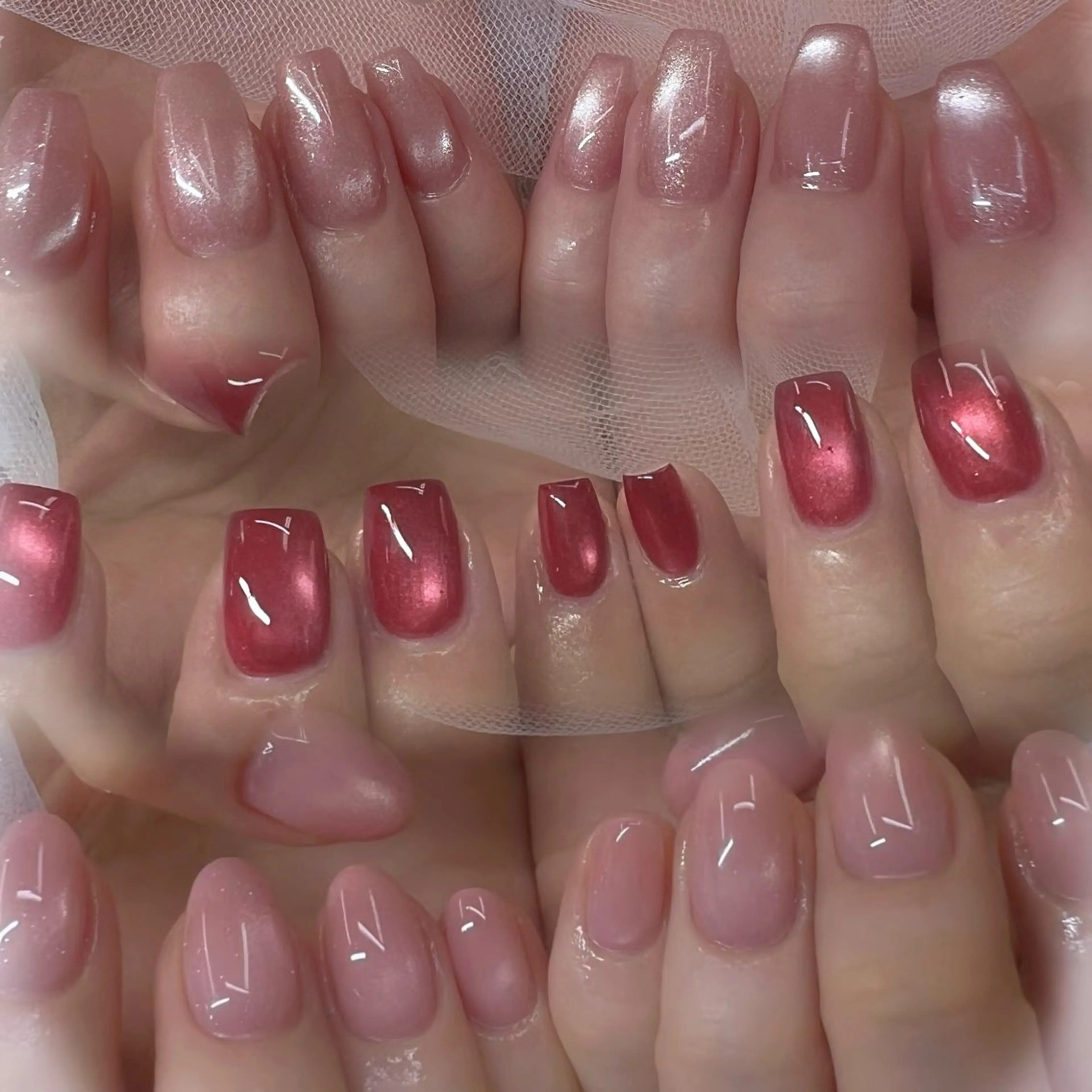 ネイル チークネイル フレンチネイル ガーリー ガラスフレンチ グラデーション ハンドネイル ハンドケア Chill Nailsalonのネイルデザイン