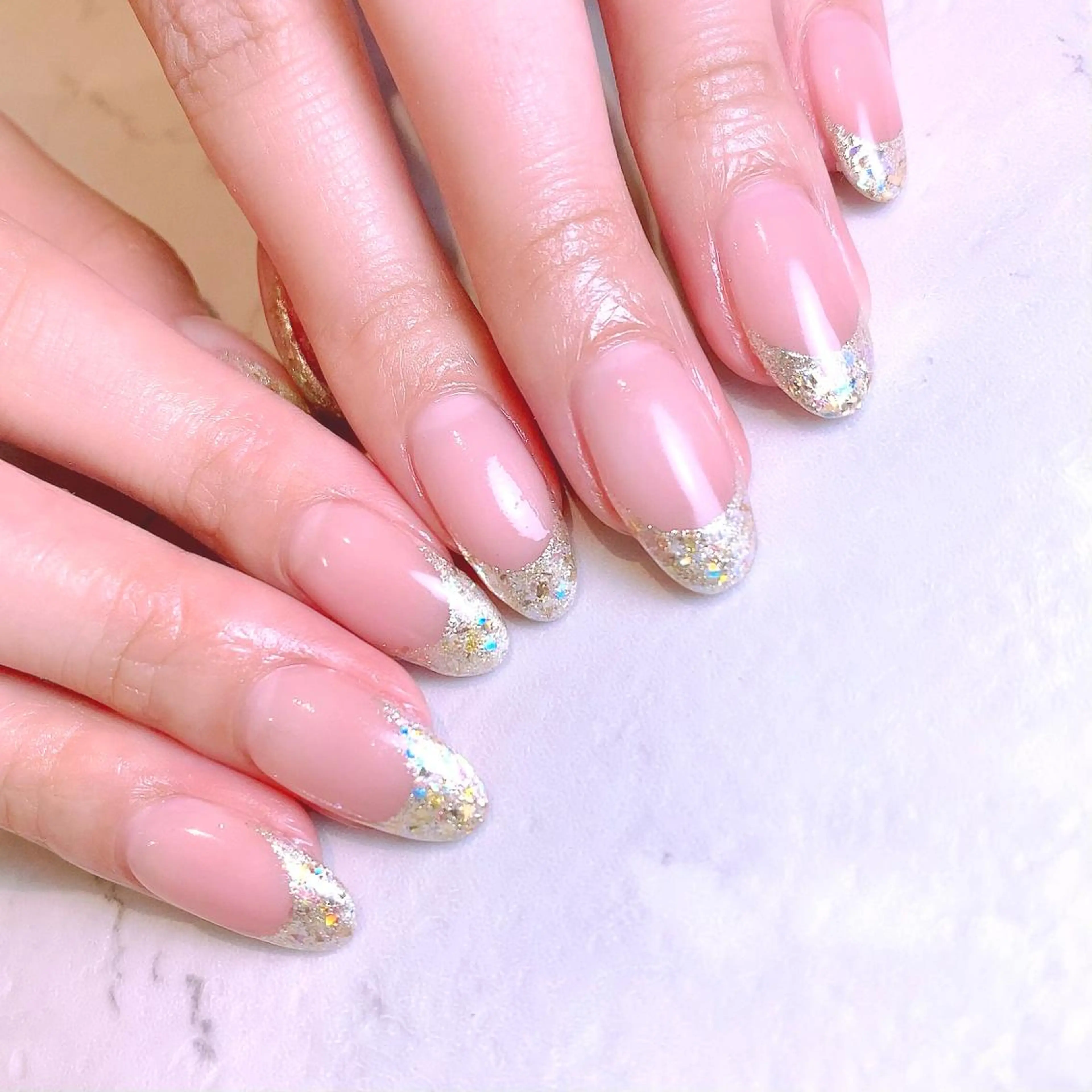 ネイル クリアネイル 長さ出し フレンチネイル ジェルネイル ガラスフレンチ プライベートサロン Rのネイルデザイン