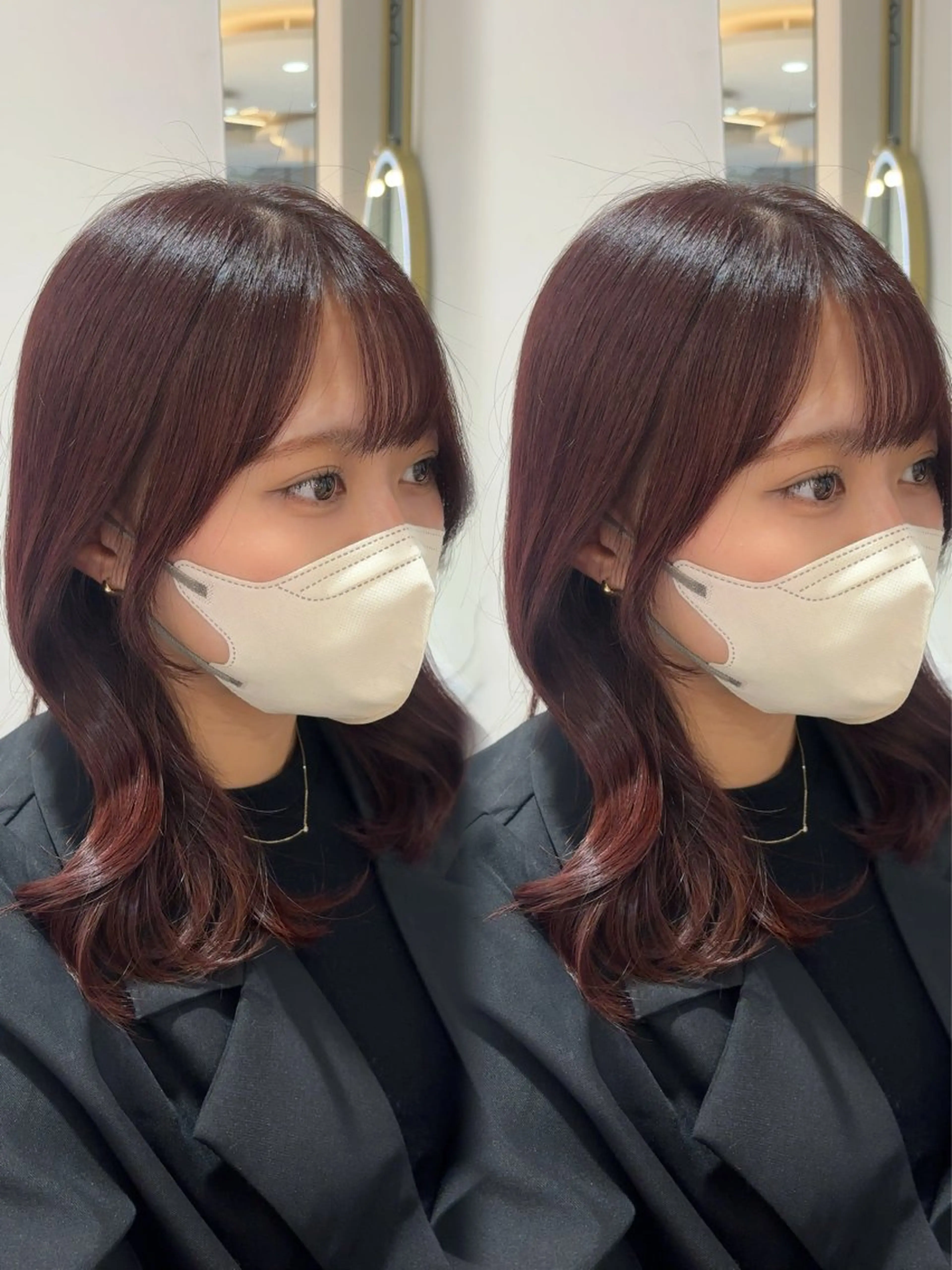 セミロング 顔周りカット 小顔カット MONA HIYORIのヘアスタイル