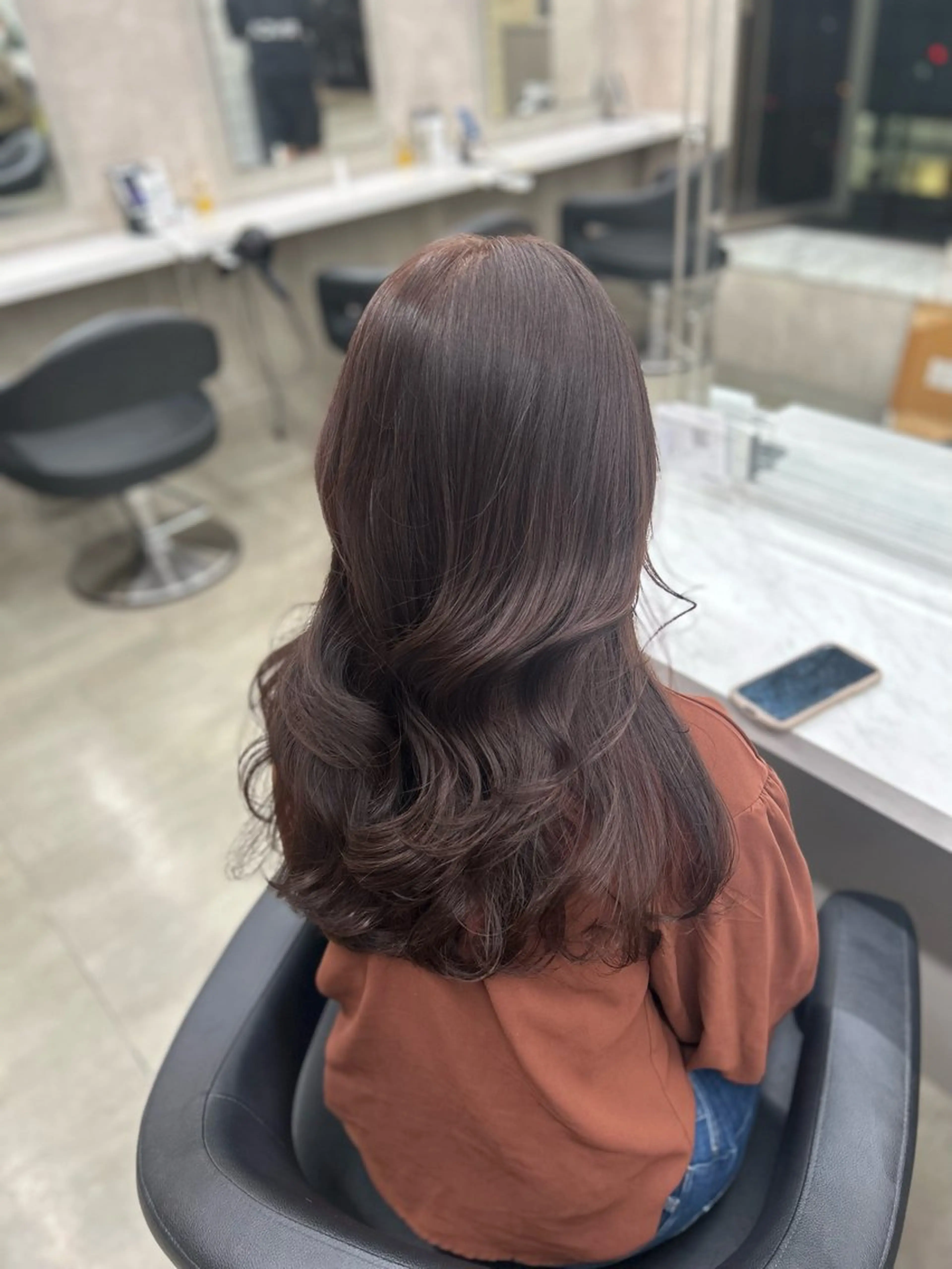 ロング カラー パーマ ヘアアレンジ メンズ キッズ ブリーチなしカラー/ ブラウン/レイヤーのヘアスタイル