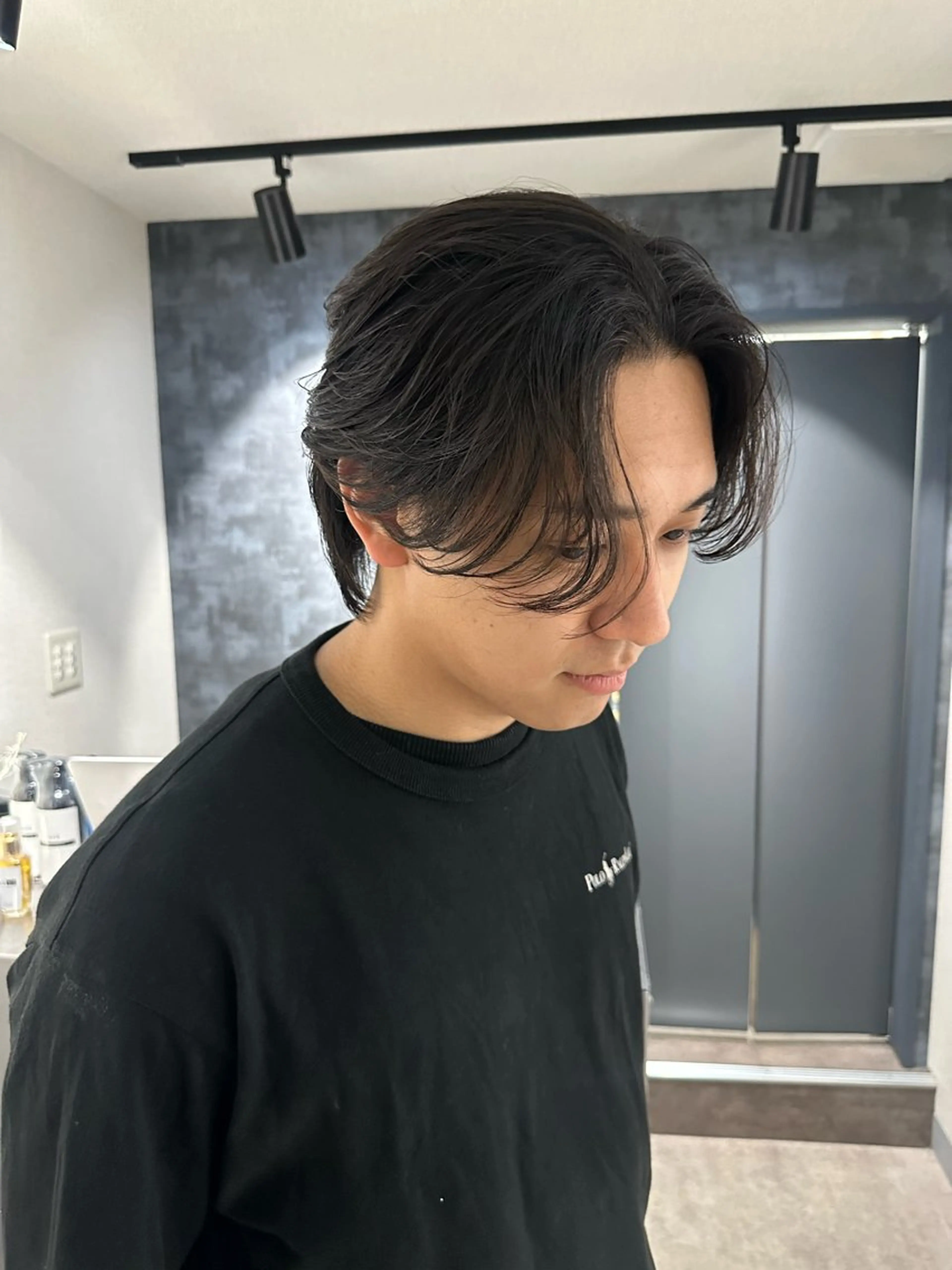 ミディアム パーマ メンズ センターパート カット パーマ SALOWIN 原宿 iori所属・💈原宿指名No.1 センターパート💈のヘアスタイル