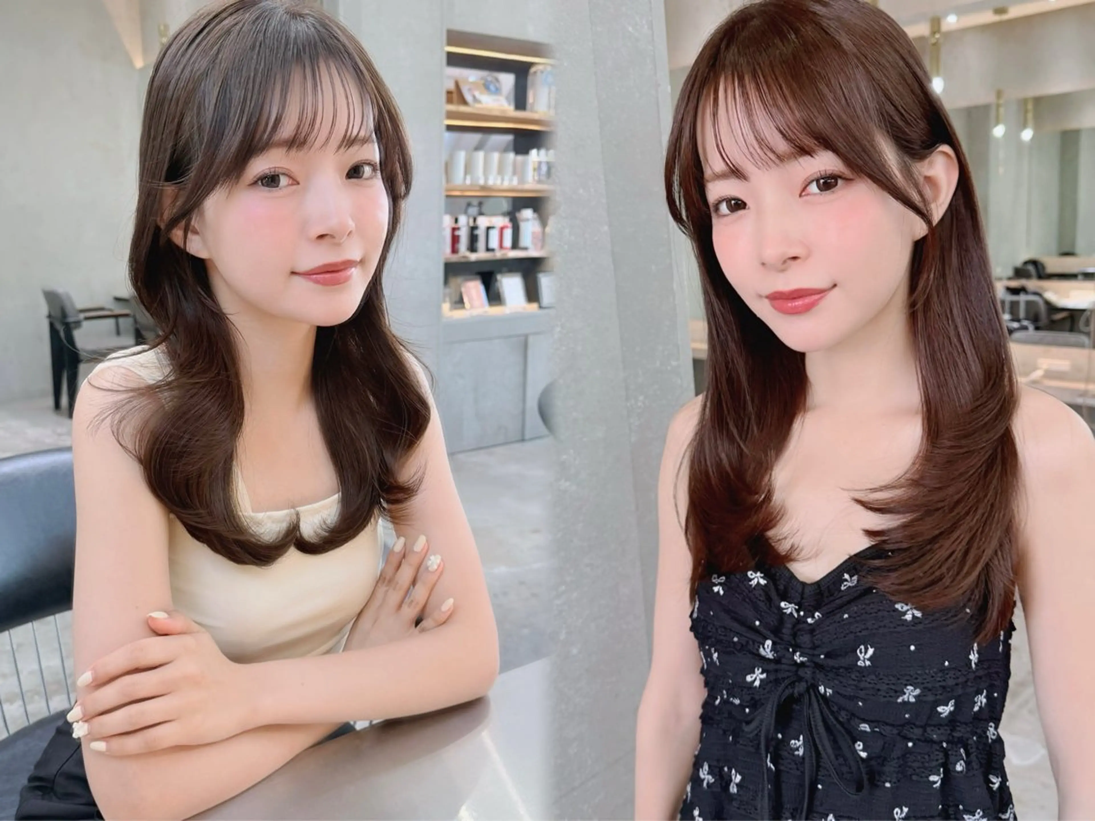 セミロング カット ヘアカラー トリートメント 山本翔一郎 韓国顔周りレイヤーのヘアスタイル