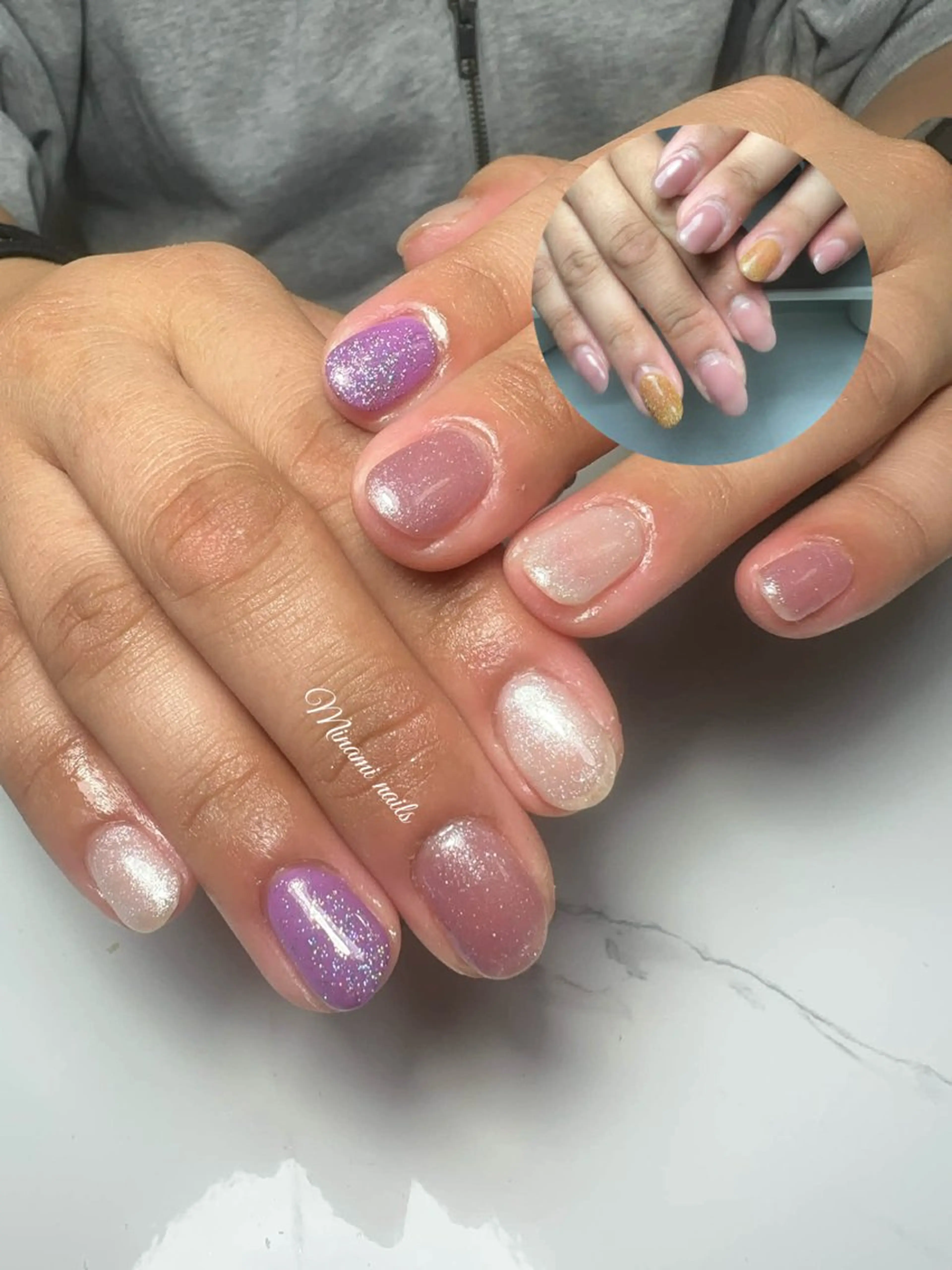 ネイル アートネイル オーロラネイル ガーリー キラキラネイル 韓国ネイル ハンドネイル Minami Nailsのネイルデザイン