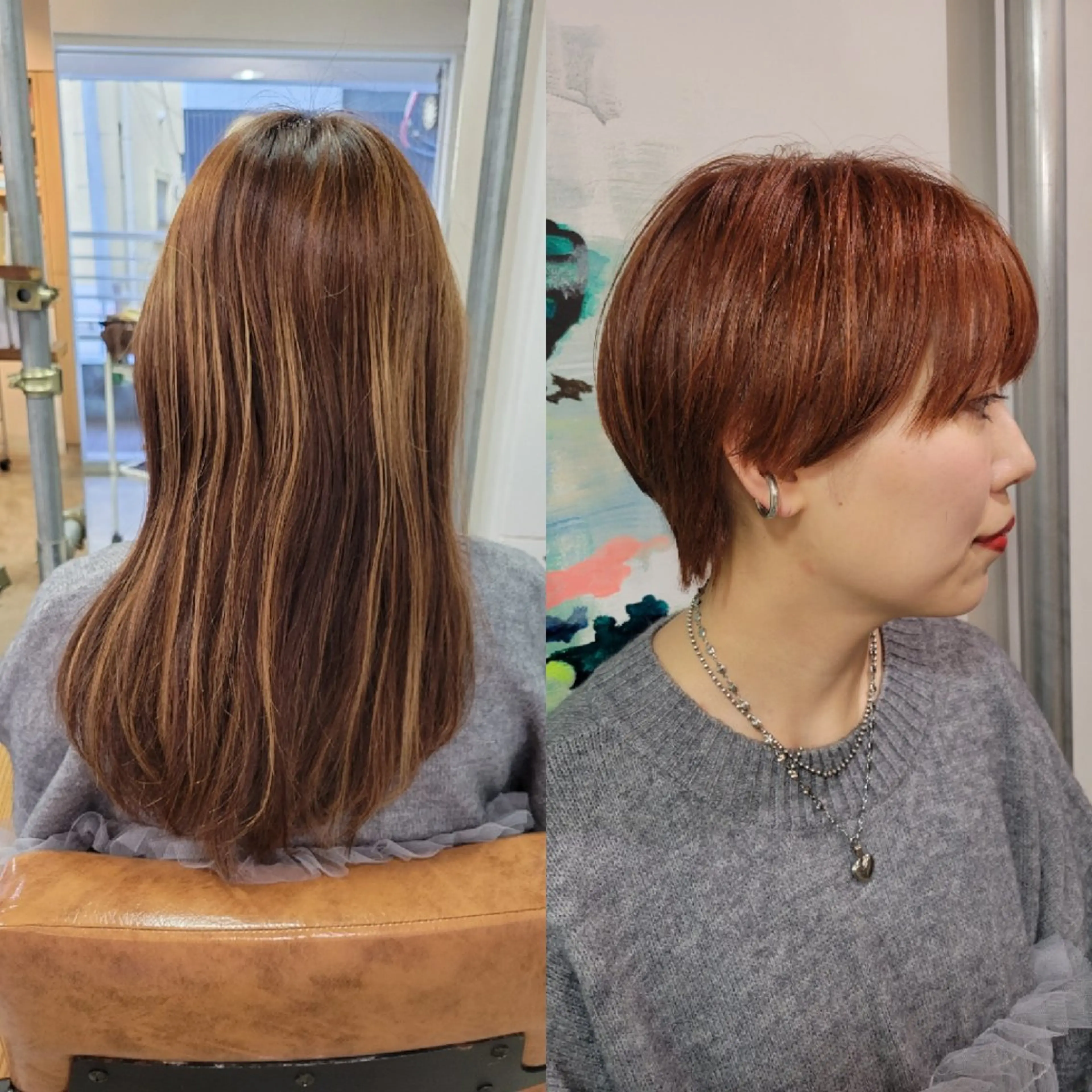 ショート カラー ブラウンカラー ハイライトカラー オレンジ オレンジブラウン ハイライト coii コイ【原宿/表参道】のヘアスタイル