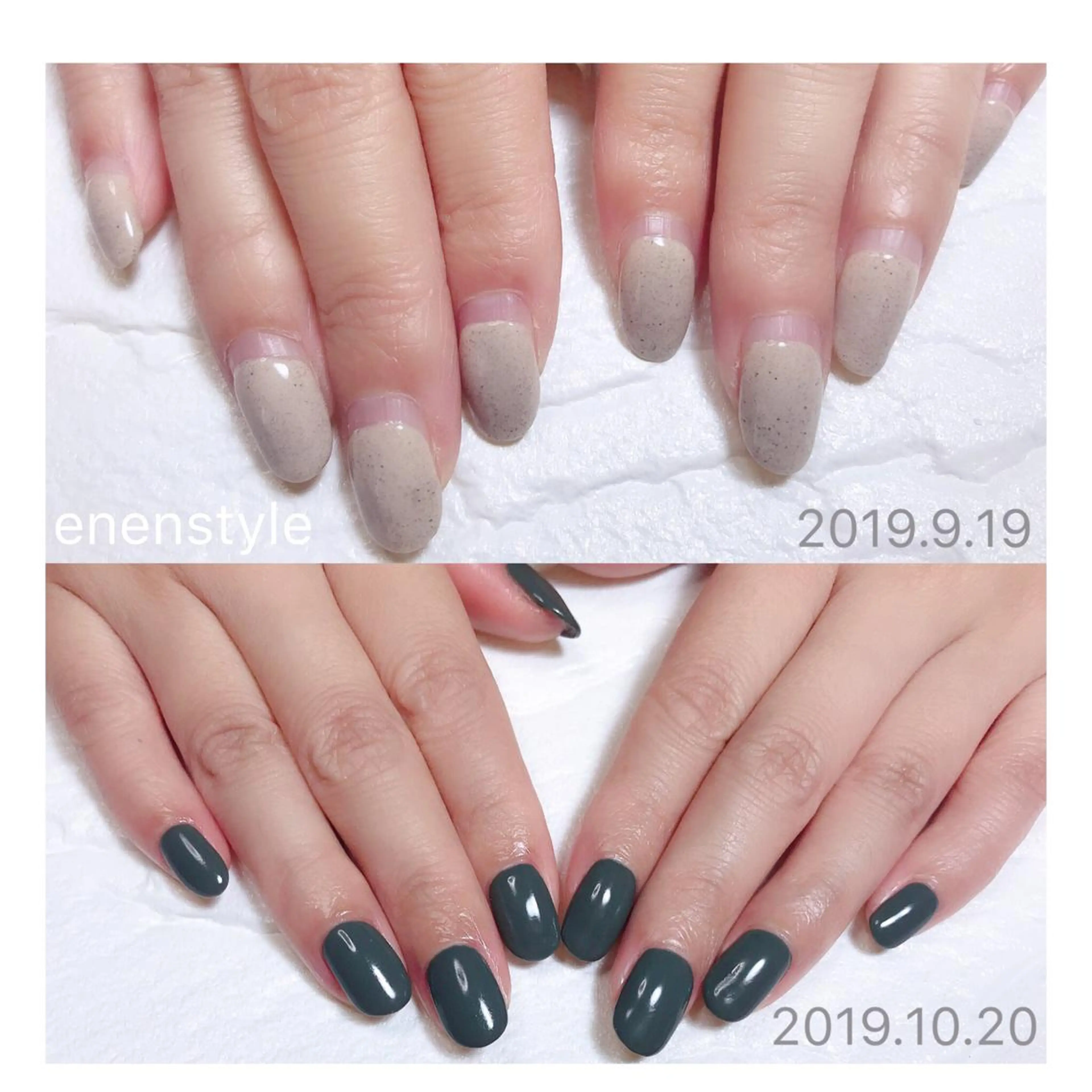 ショート ネイル ジェルネイル グリーン ニュアンスネイル オフィスネイル シンプルネイル 👑enen style👑のネイルデザイン